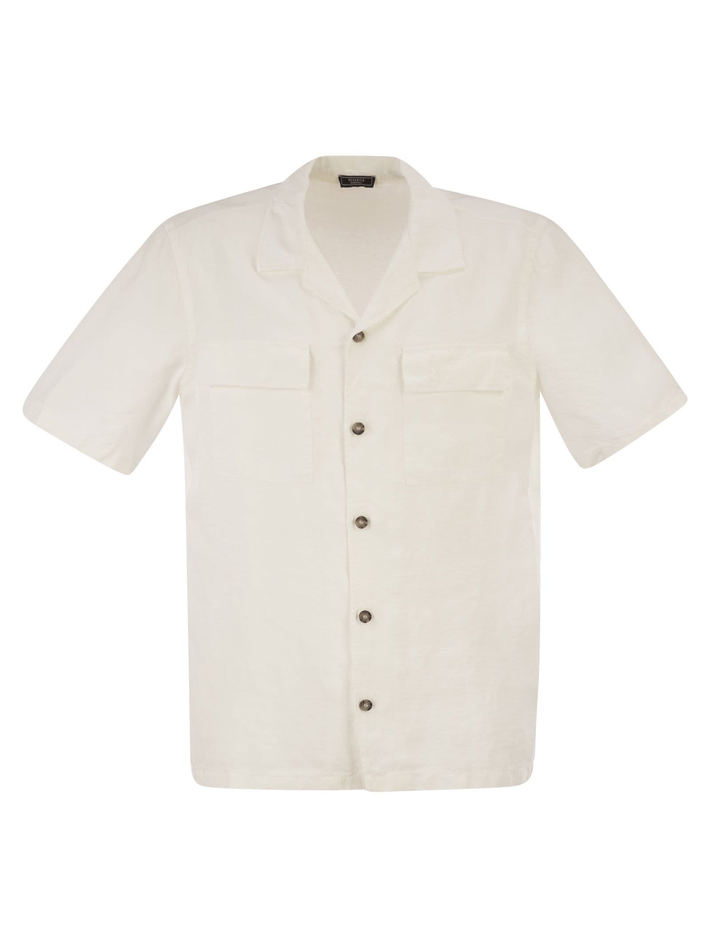 Peserico Men Lightweight Linen Bowling Shirt PESERICO