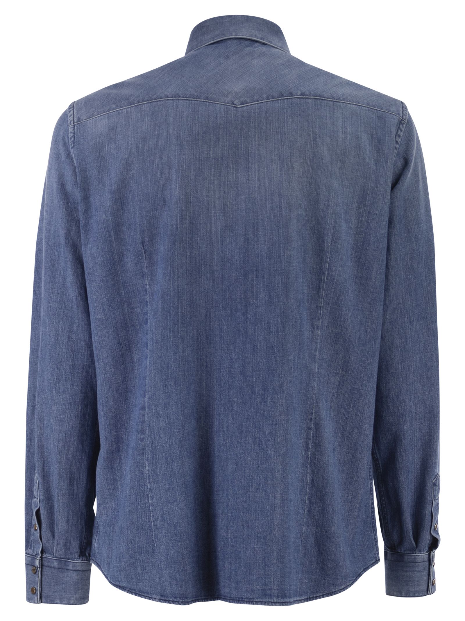 Peserico Men Lightweight Cotton Denim Shirt With Patch Pockets PESERICO