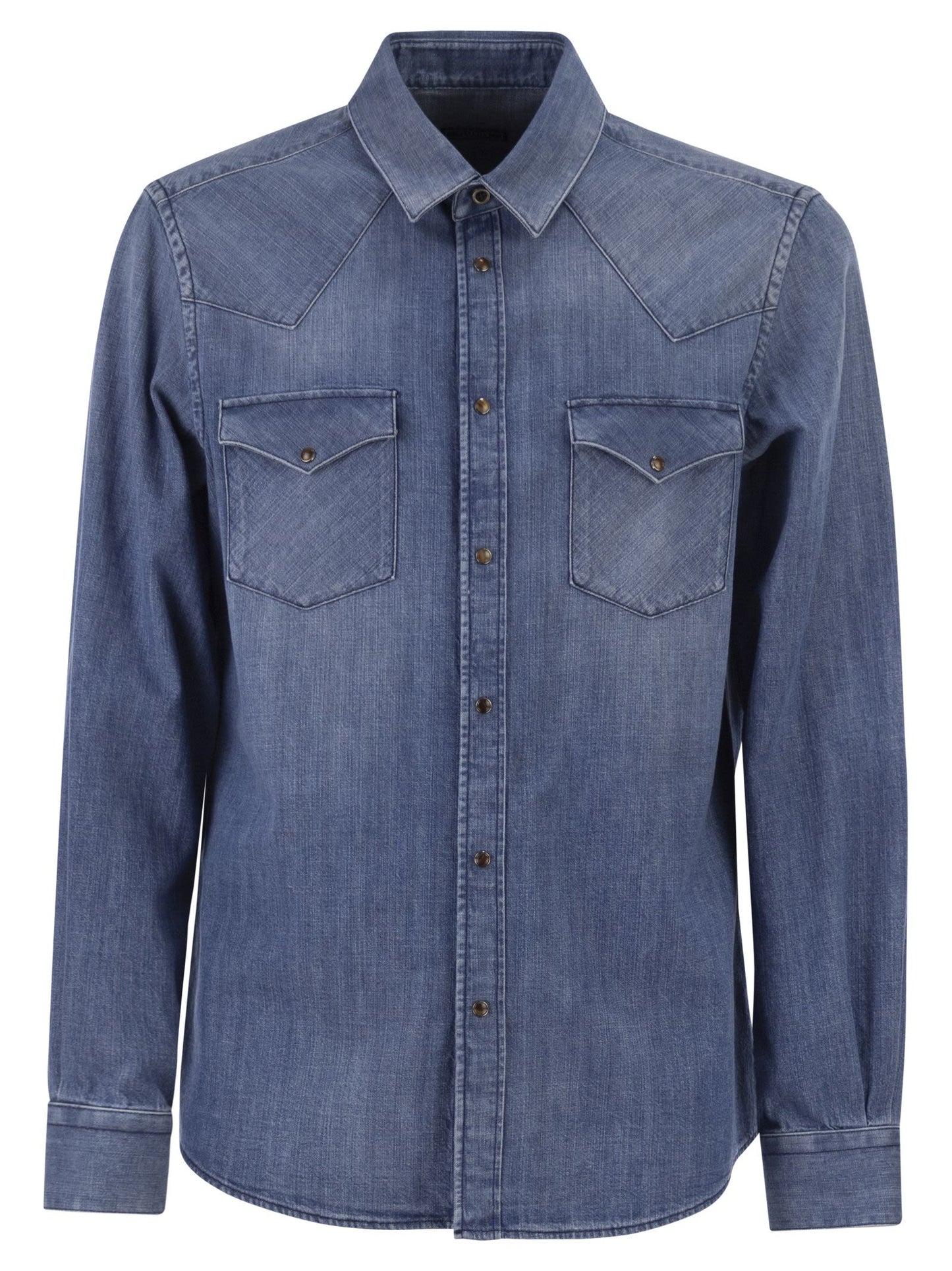 Peserico Men Lightweight Cotton Denim Shirt With Patch Pockets PESERICO