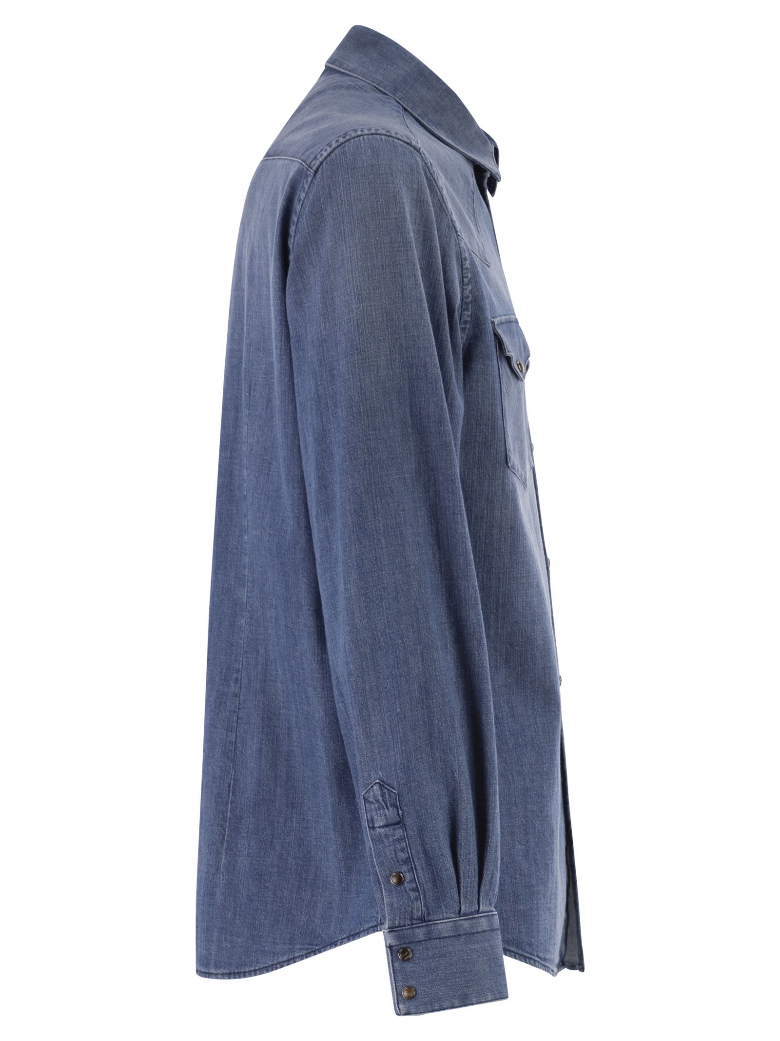 Peserico Men Lightweight Cotton Denim Shirt With Patch Pockets PESERICO