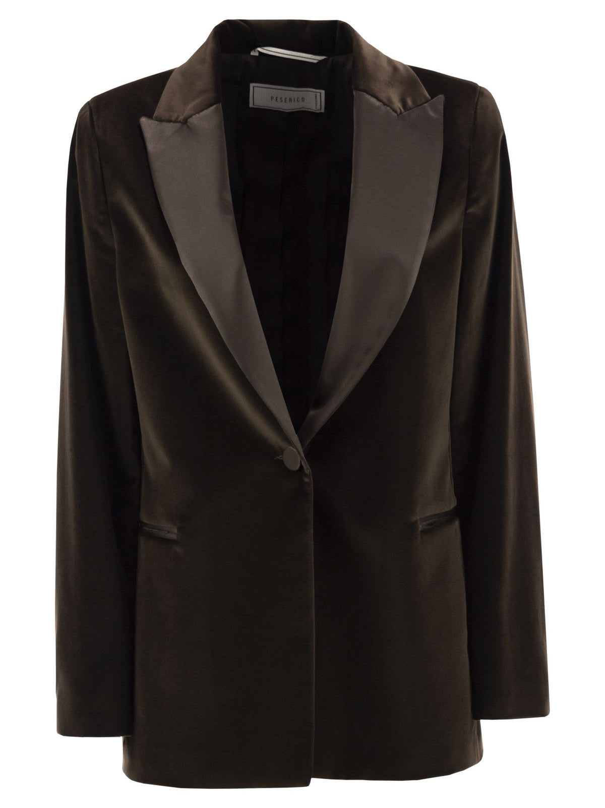 Peserico Women Single-Breasted Stretch Velvet Blazer With Satin Lapels PESERICO