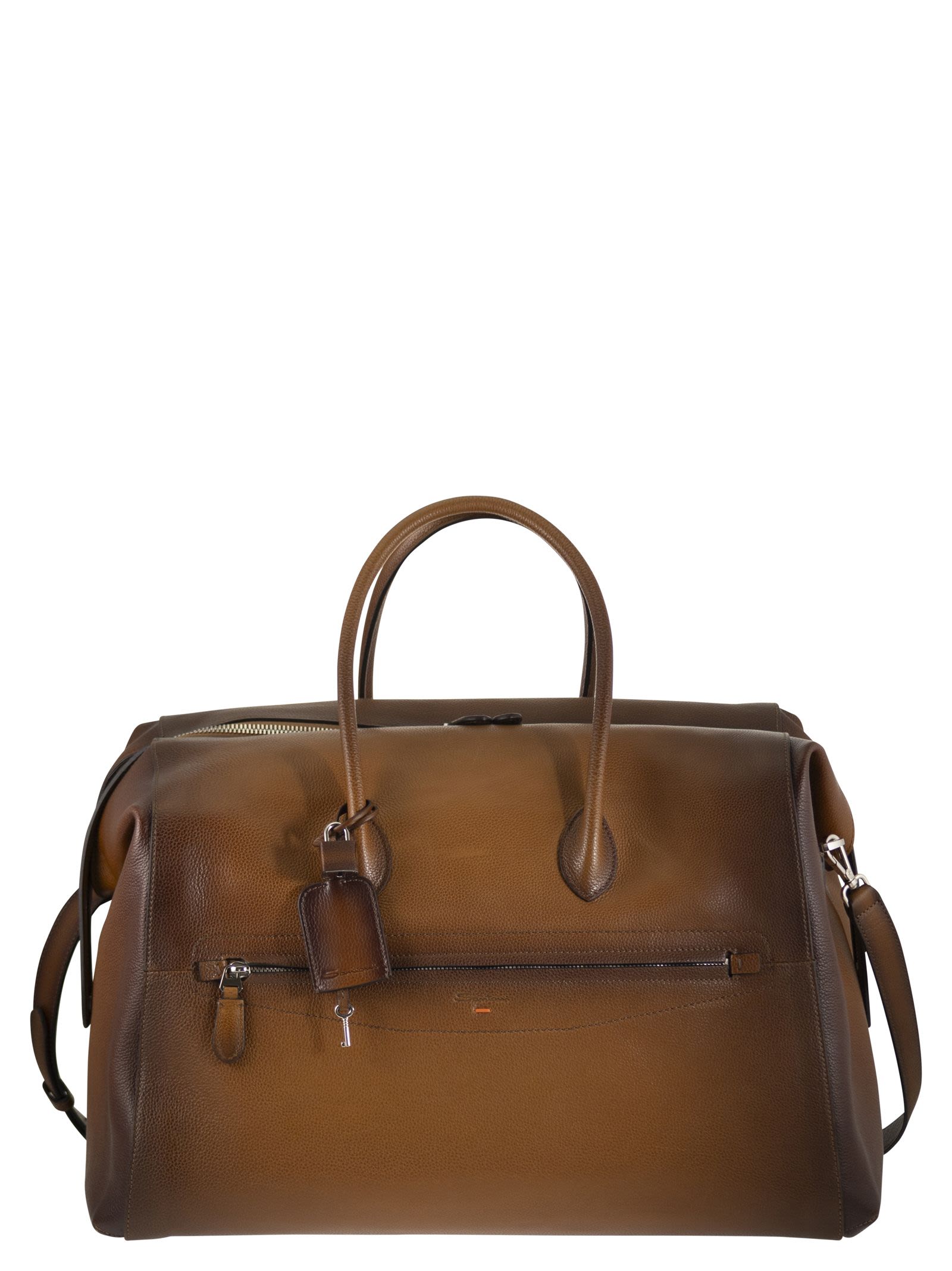 Santoni Men Leather Holdall With Shaded Finish SANTONI