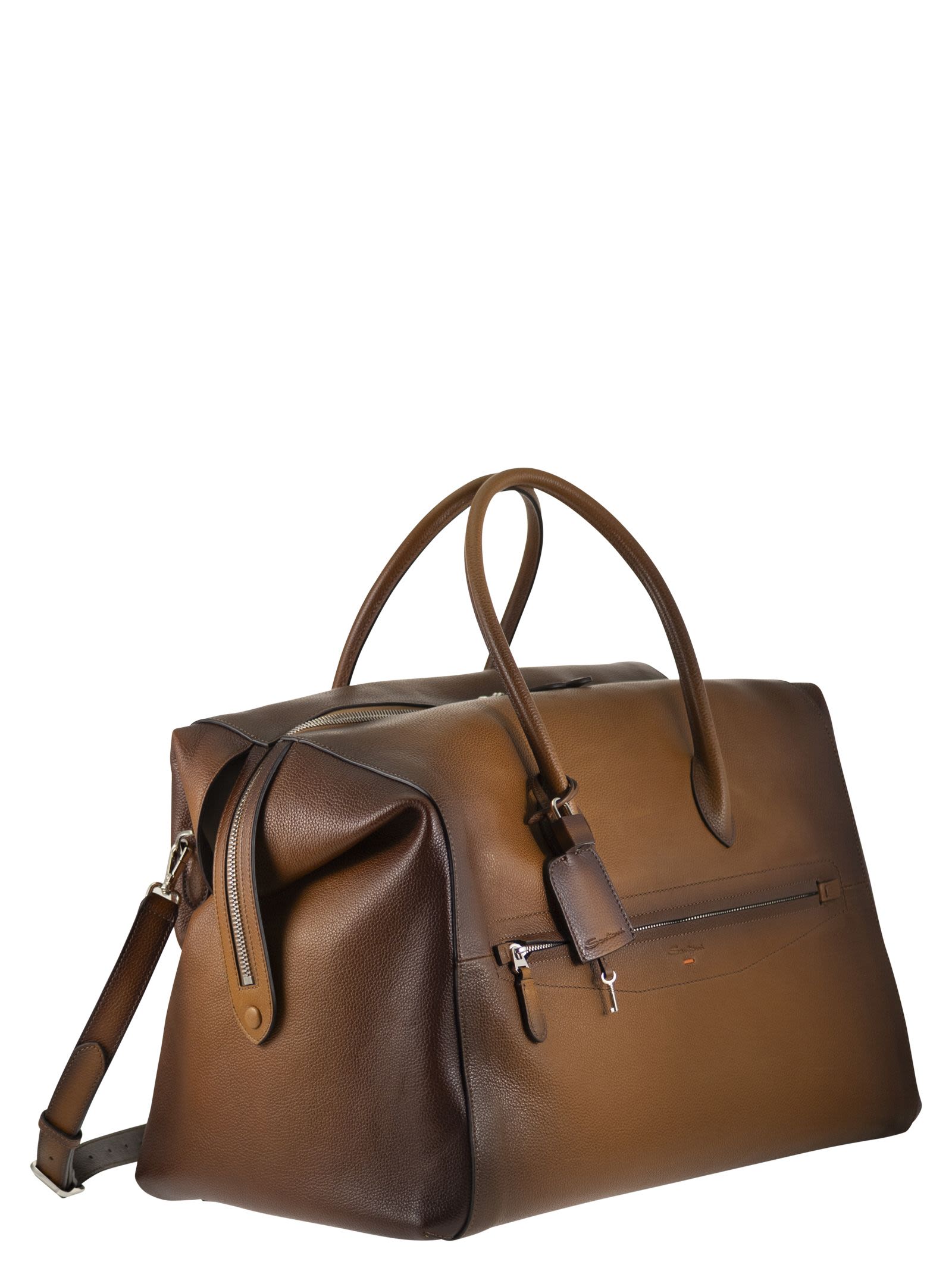 Santoni Men Leather Holdall With Shaded Finish SANTONI