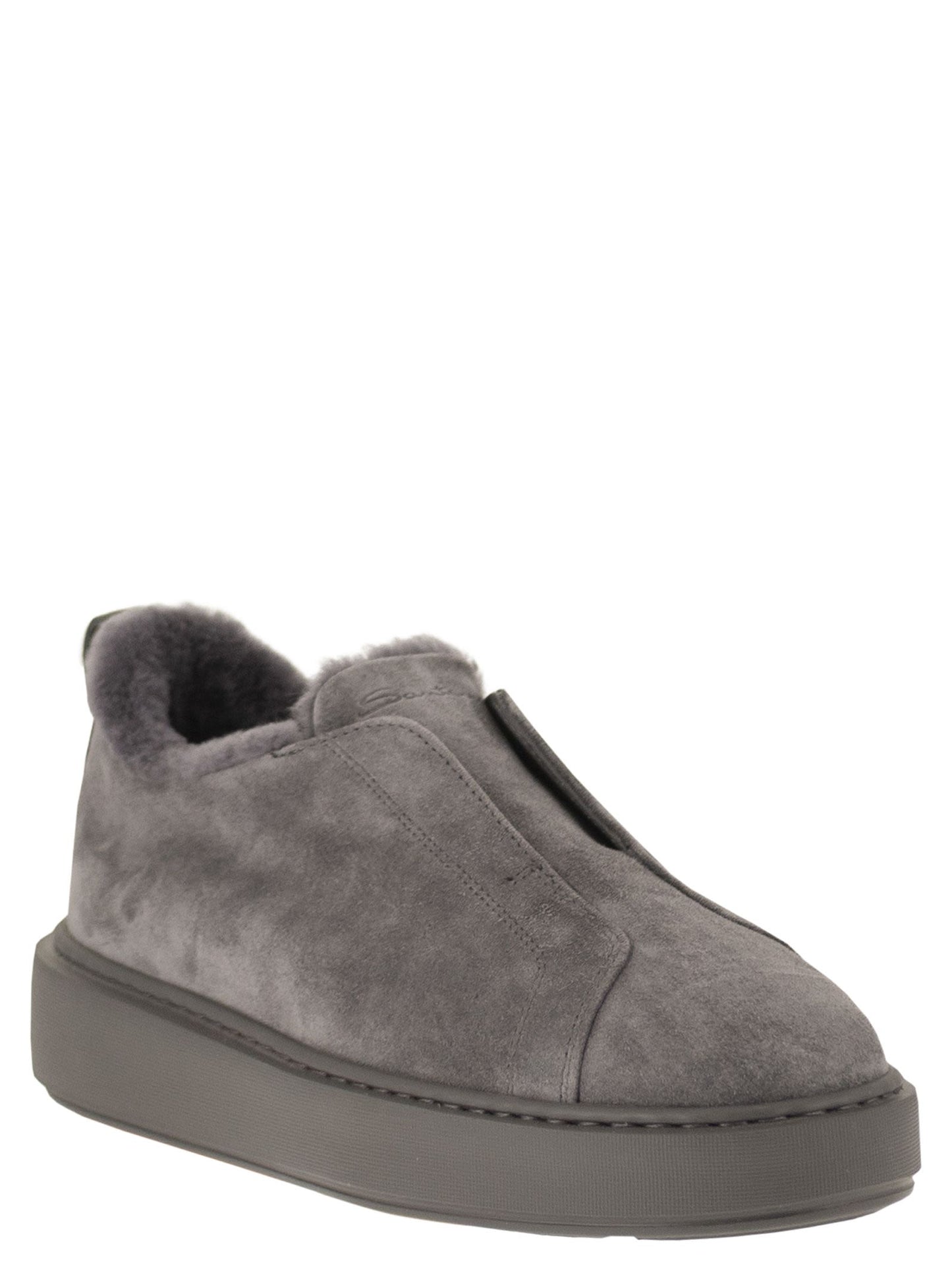 Santoni Women Slip-On Suede Sneakers With Fur SANTONI
