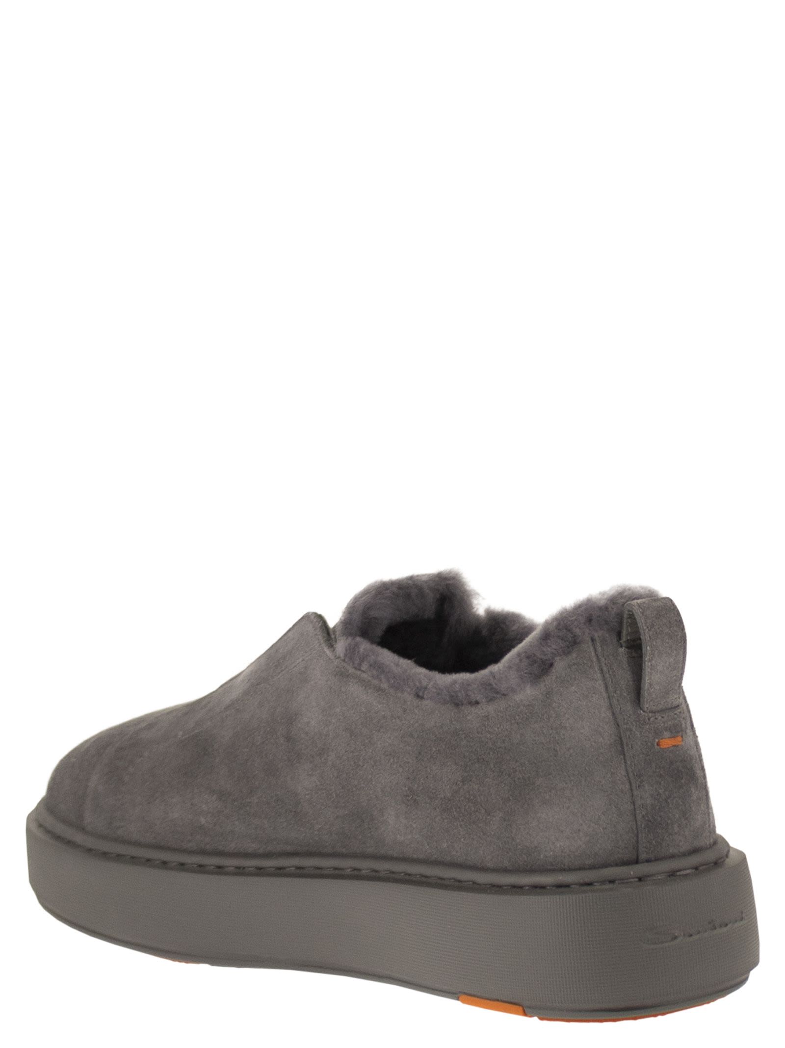 Santoni Women Slip-On Suede Sneakers With Fur SANTONI