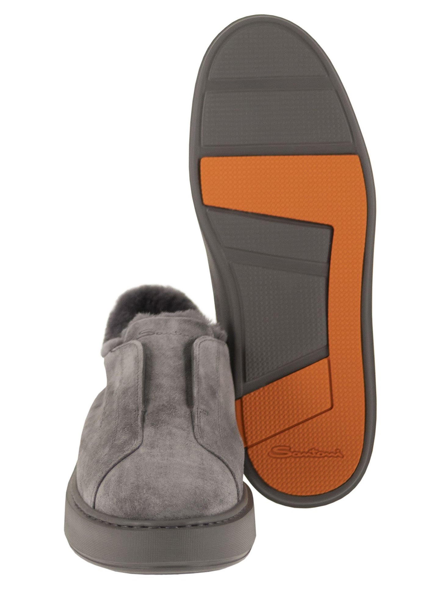 Santoni Women Slip-On Suede Sneakers With Fur SANTONI