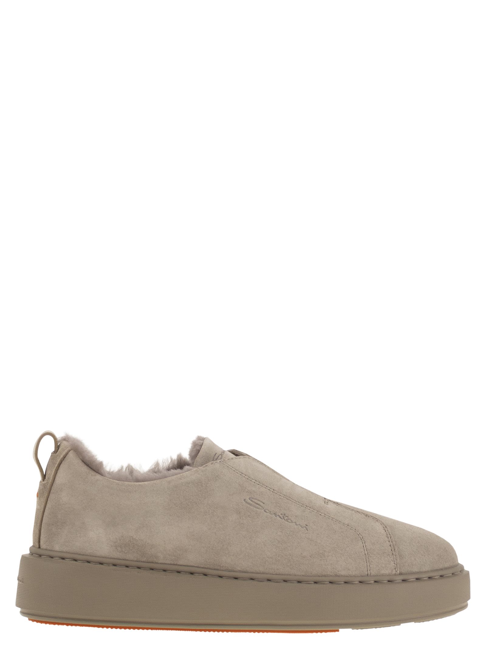 Santoni Women Slip-On Suede Sneakers With Fur SANTONI