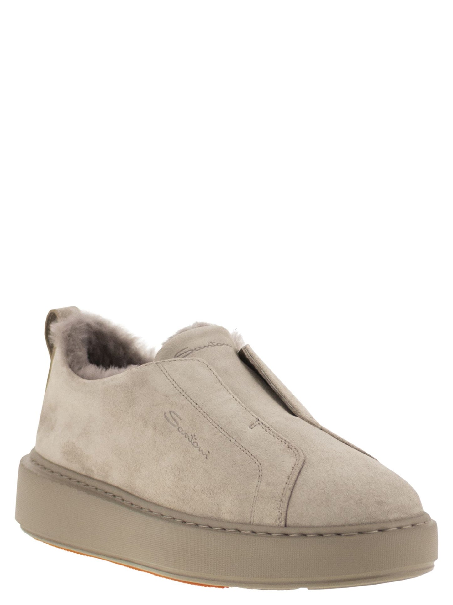 Santoni Women Slip-On Suede Sneakers With Fur SANTONI