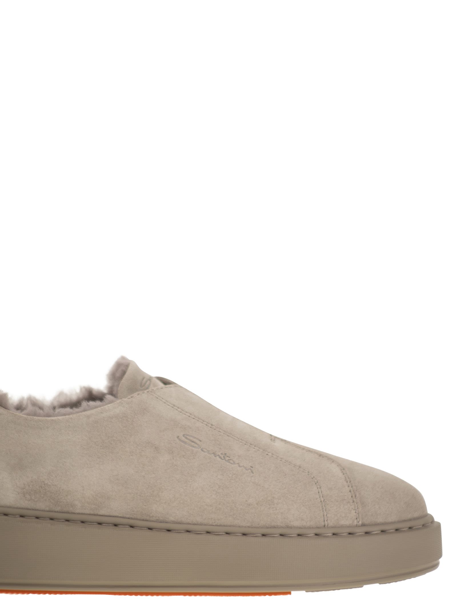 Santoni Women Slip-On Suede Sneakers With Fur SANTONI