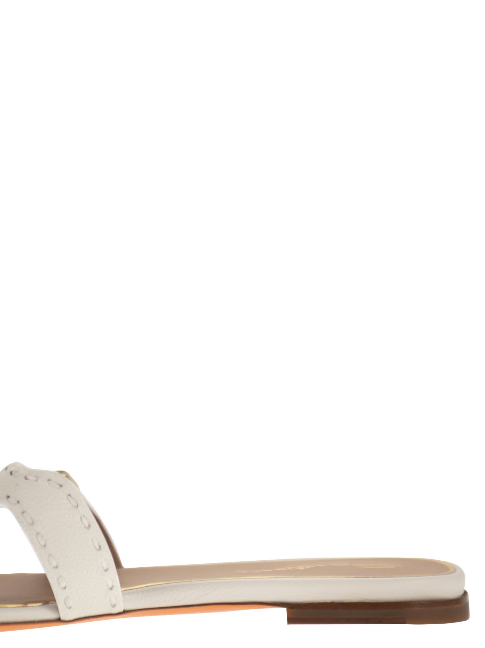 Santoni Women Leather Flat Sandals With Double Buckle Straps SANTONI
