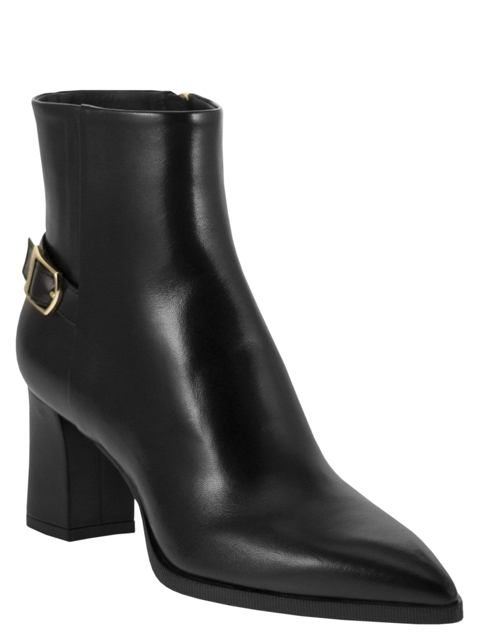 Santoni Women Elly65 - Leather Ankle Boots With Block Heel SANTONI