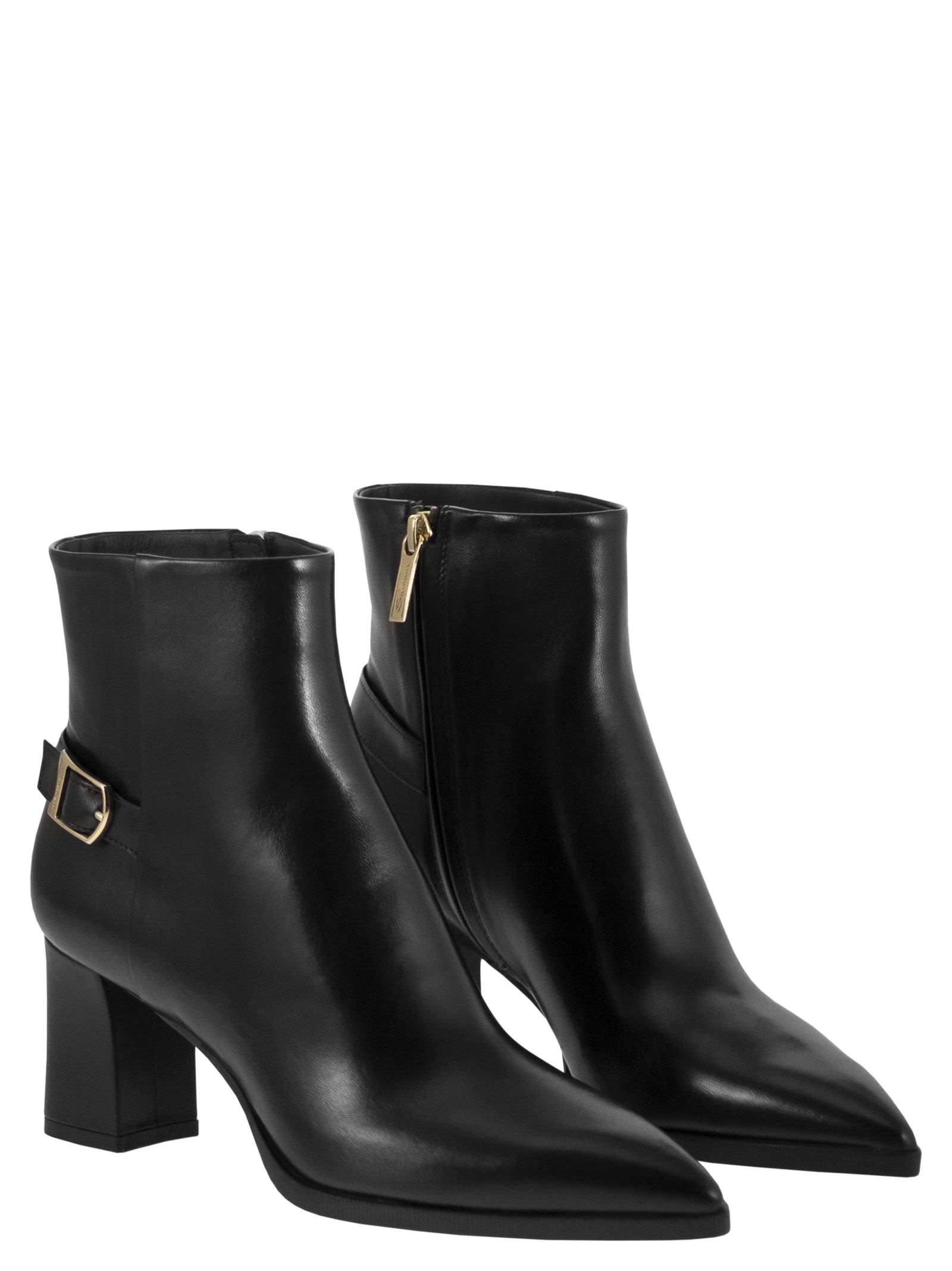 Santoni Women Elly65 - Leather Ankle Boots With Block Heel SANTONI