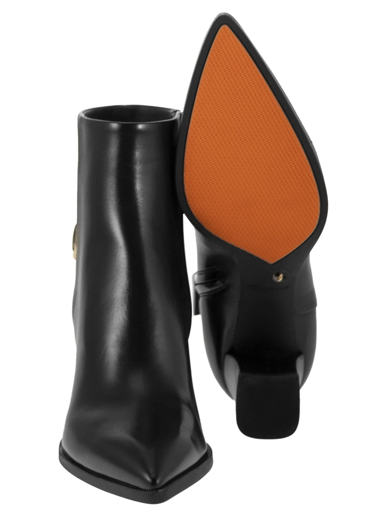 Santoni Women Elly65 - Leather Ankle Boots With Block Heel SANTONI