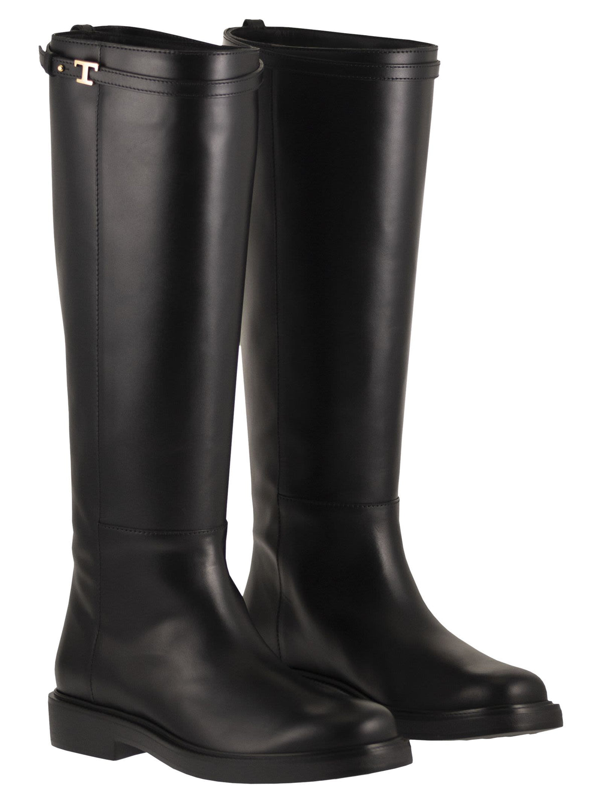Tod's Women Calfskin Leather Knee-High Boots With T Detail TOD'S