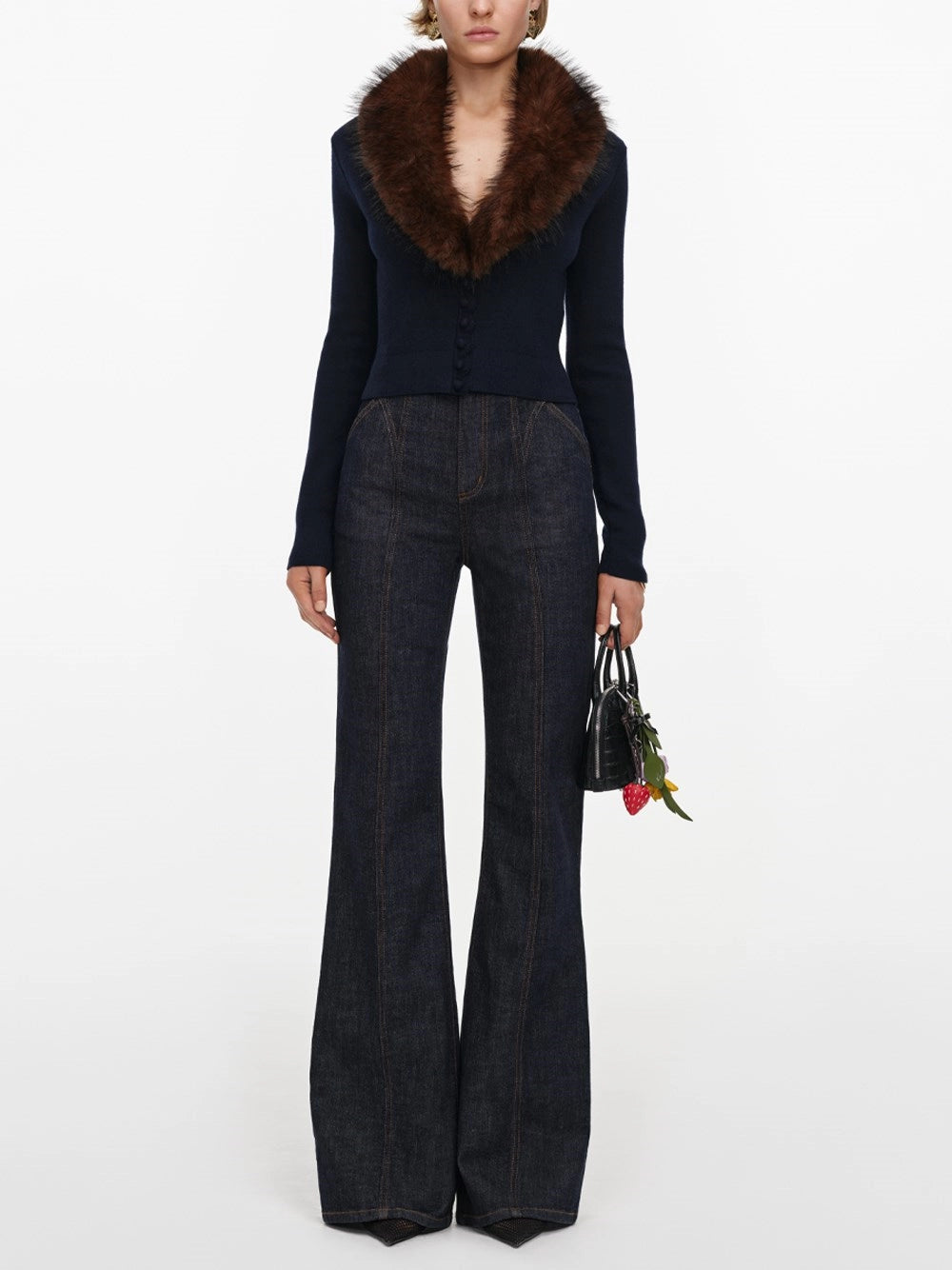 Self-Portrait Women Faux Fur Knit Cardigan SELF-PORTRAIT