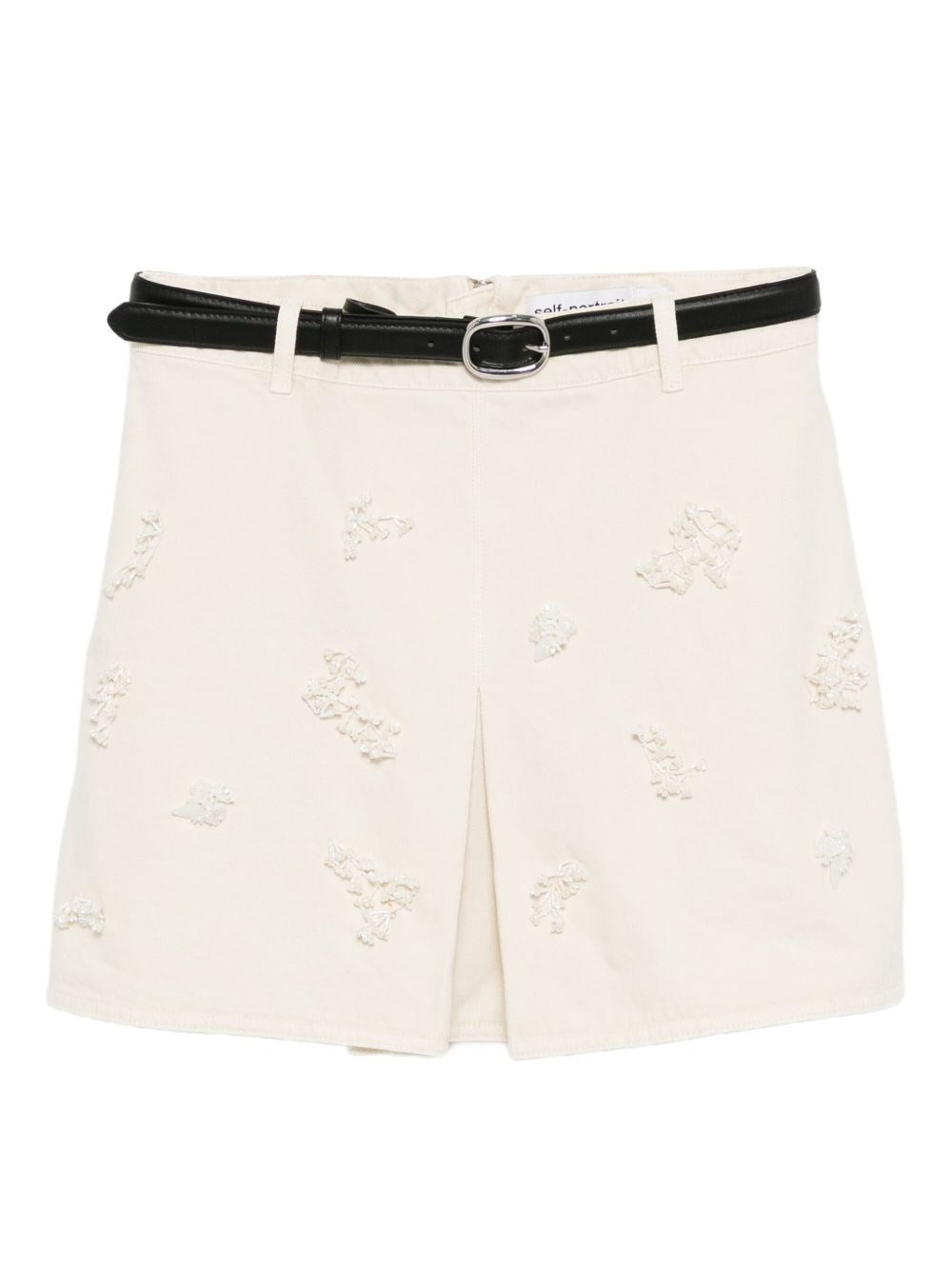 Self-Portrait Women Beaded Floral Denim Mini Skirt SELF-PORTRAIT