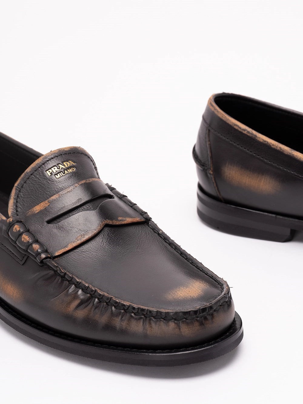 Prada Men Antiqued Leather Loafers PRADA