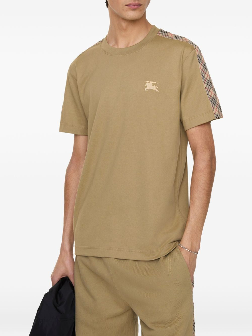 Burberry Men Cotton T-Shirt With Check Trim BURBERRY