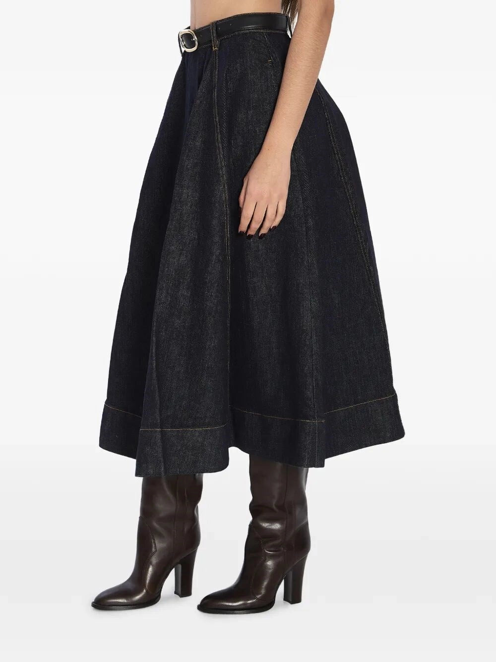 Self-Portrait Women Denim Flared Midi Skirt SELF-PORTRAIT