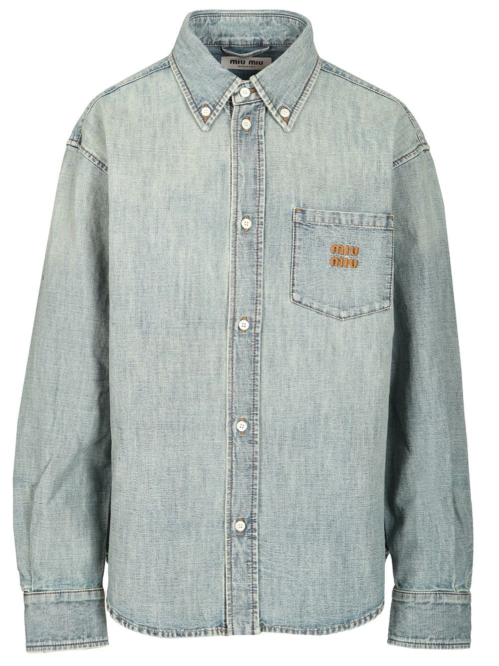 Miu Miu Women Long-Sleeved Chambray Denim Shirt MIU MIU