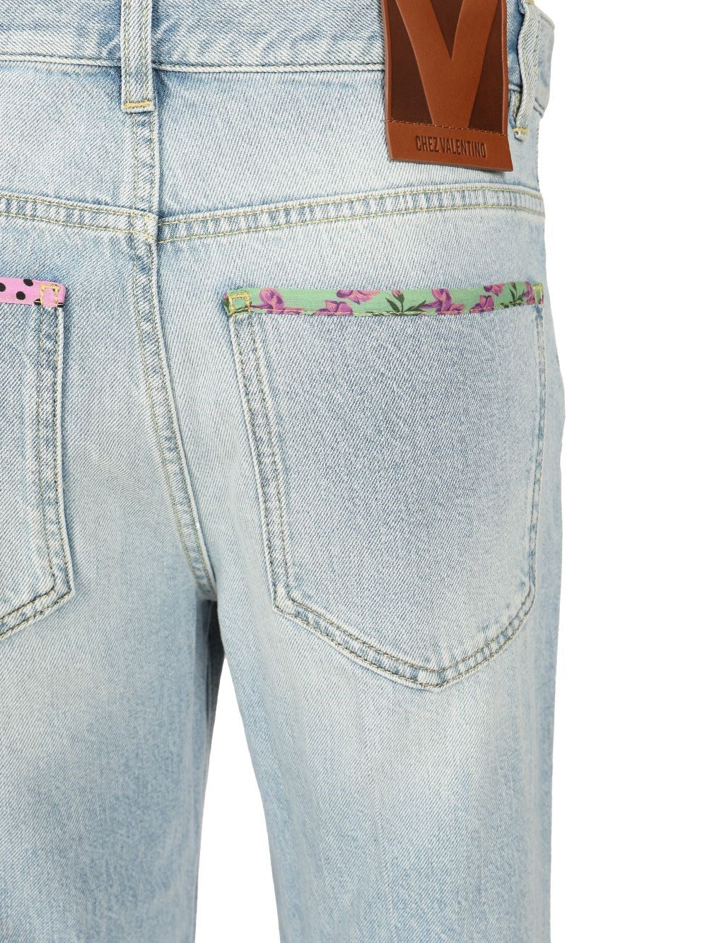 Valentino Garavani Women Denim Trousers With Embroidered Flower Trim VALENTINO GARAVANI