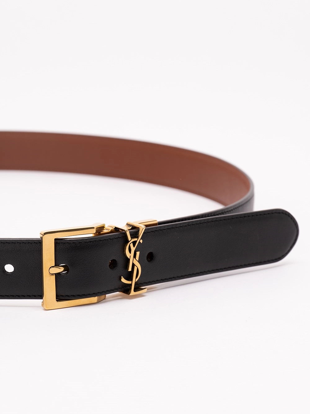 Saint Laurent Men Cassandre Vadim Reversible Belt In Smooth Leather