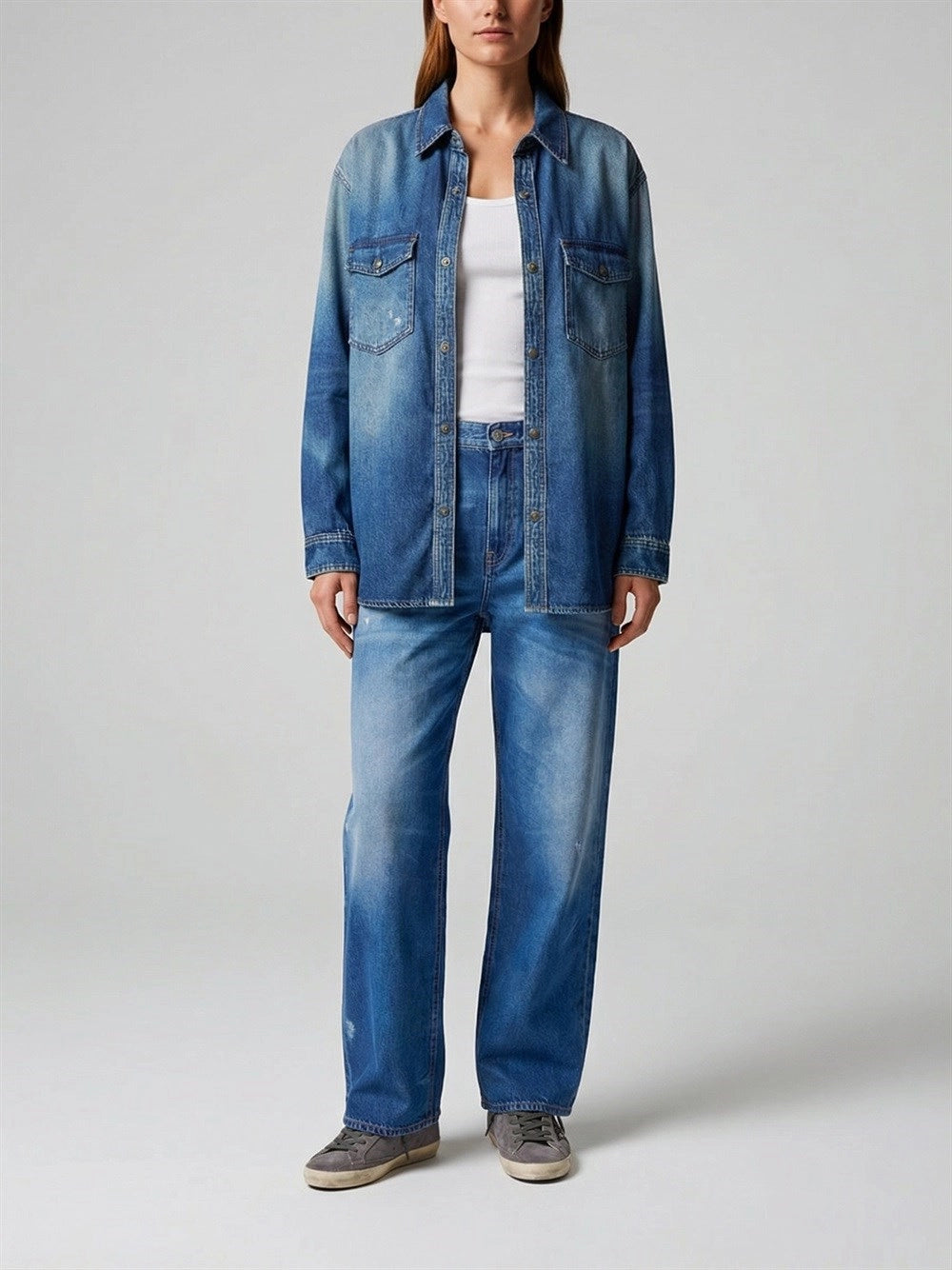Golden Goose Women `Journey` Oversize Denim Shirt With Print GOLDEN GOOSE