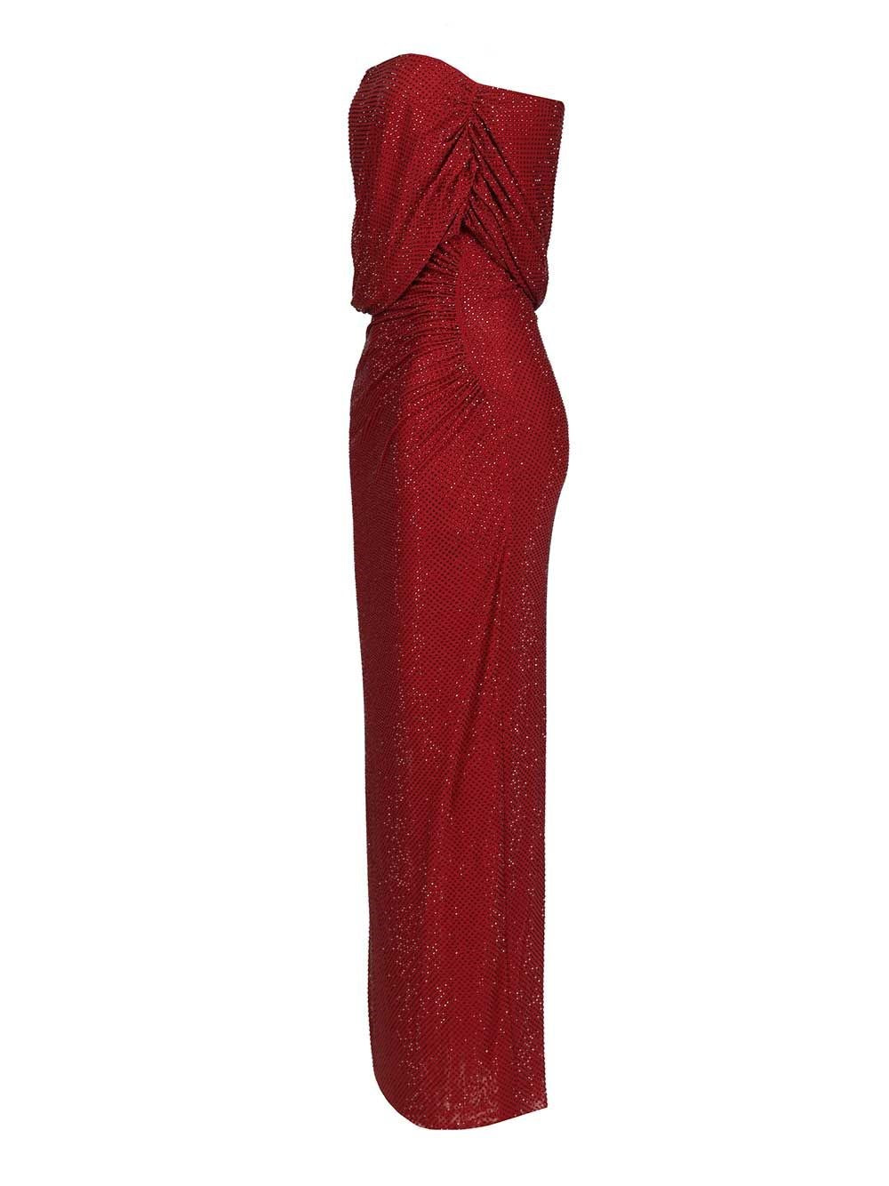 Self-Portrait Women Burgundy Rhinestone Drape Midi Dress SELF-PORTRAIT
