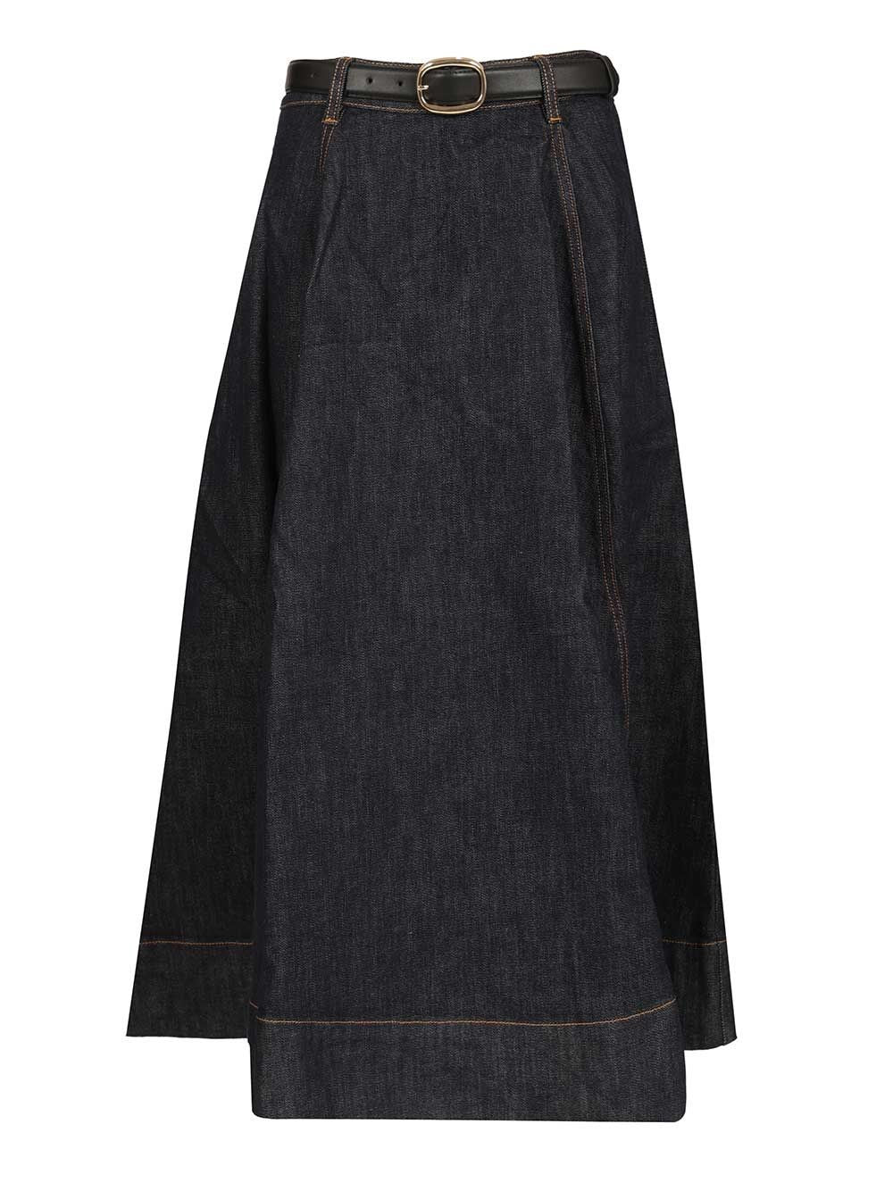 Self-Portrait Women Denim Midi Skirt SELF-PORTRAIT