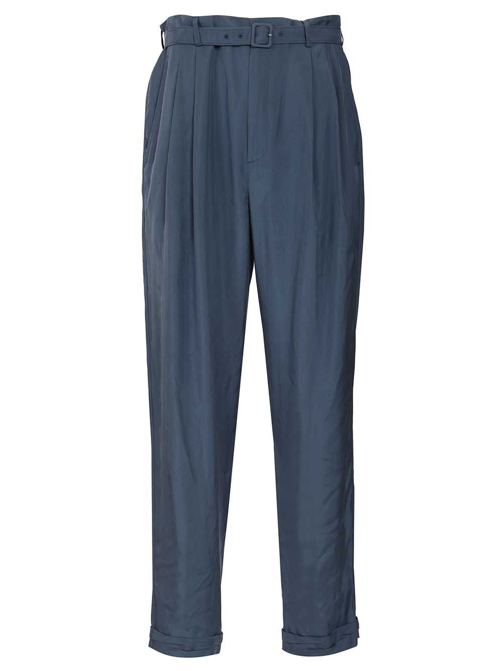 Saint Laurent Men Habutai Silk Belted Trousers SAINT LAURENT