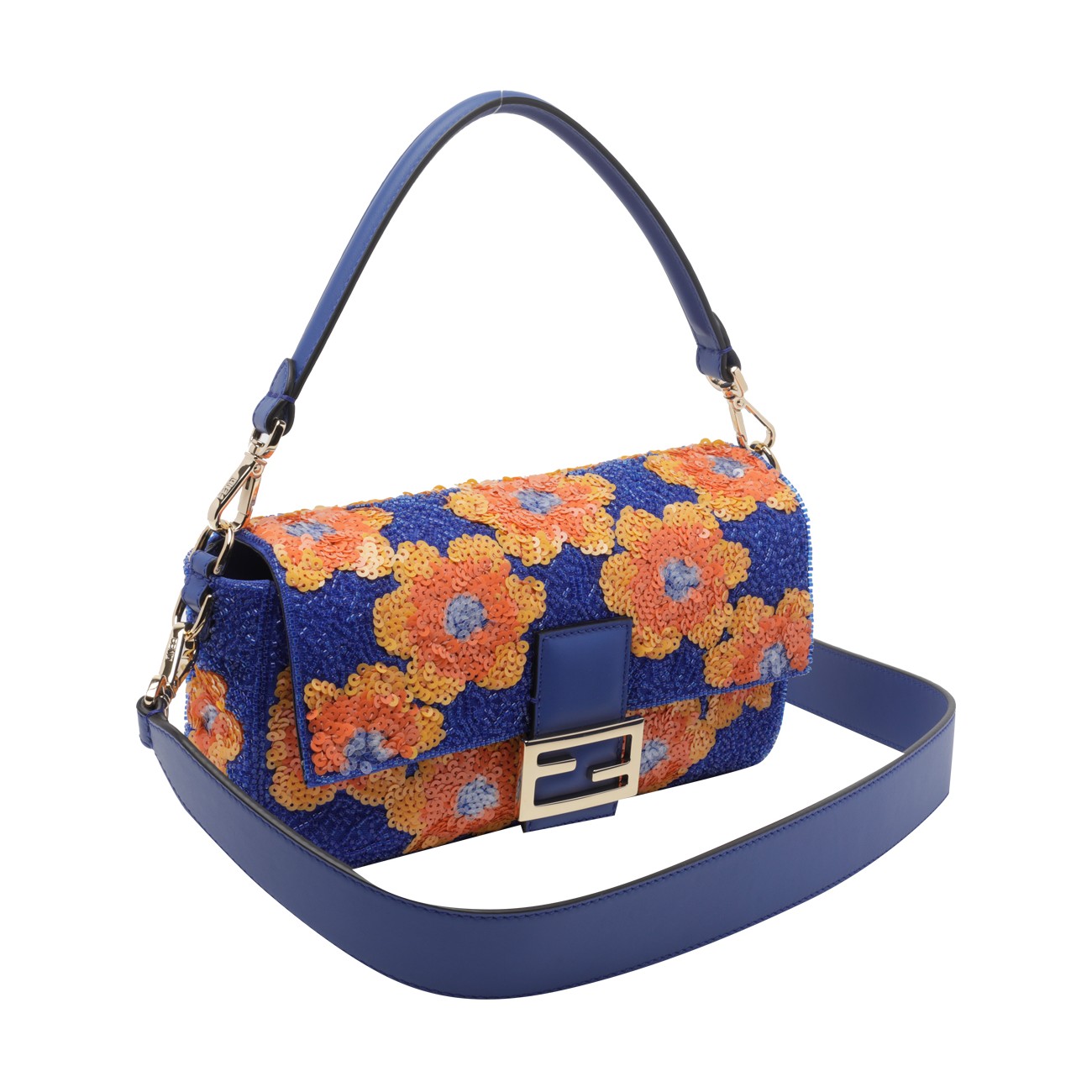 Fendi Women Baguette Shoulder Bag With Floreal Beaded Embroidery And Sequines FENDI