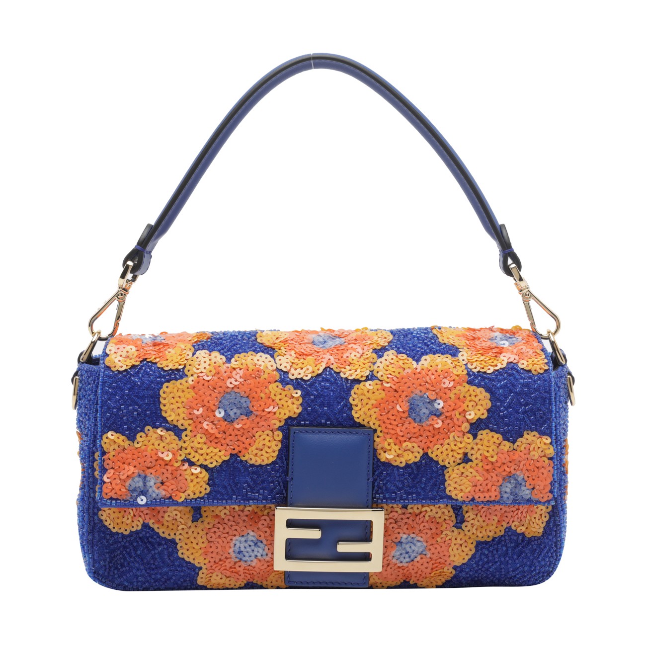 Fendi Women Baguette Shoulder Bag With Floreal Beaded Embroidery And Sequines FENDI
