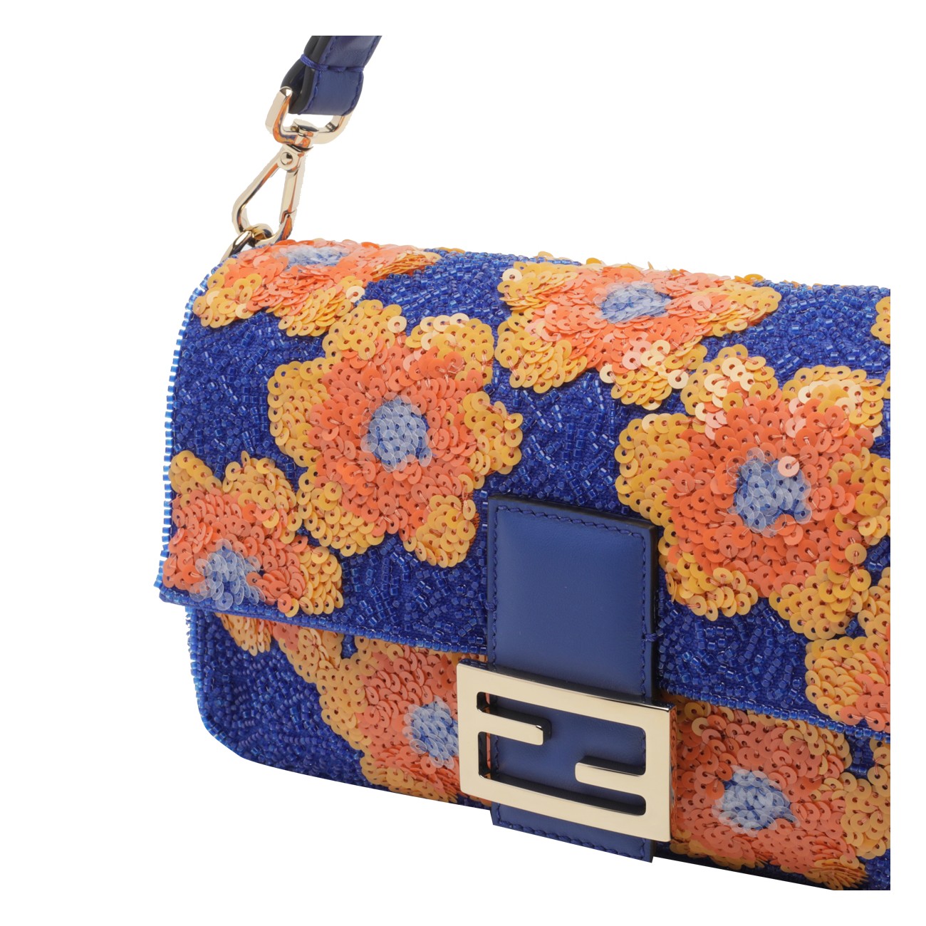 Fendi Women Baguette Shoulder Bag With Floreal Beaded Embroidery And Sequines FENDI