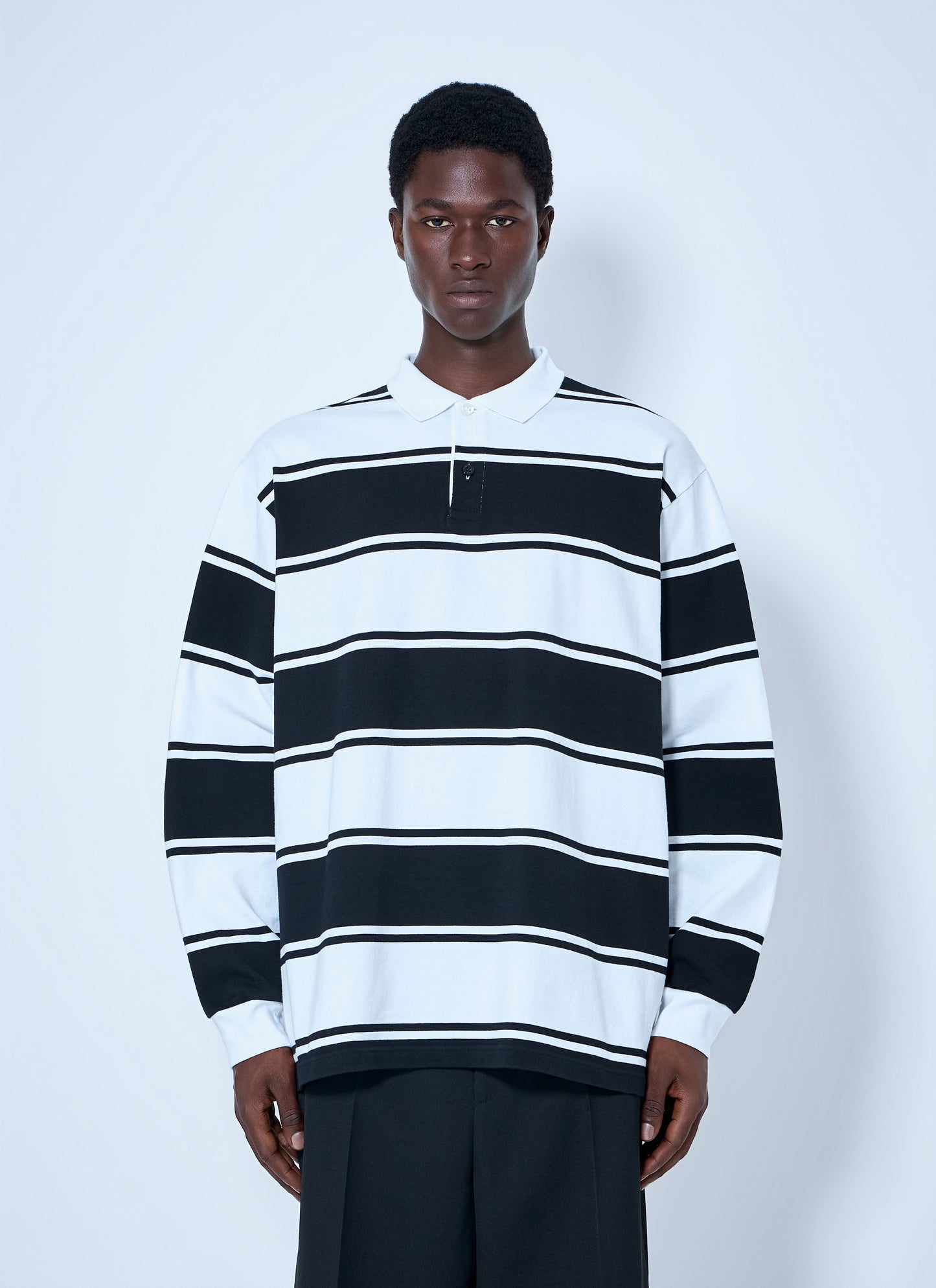 Balenciaga Men Striped Logo-Patch Polo Shirt BALENCIAGA