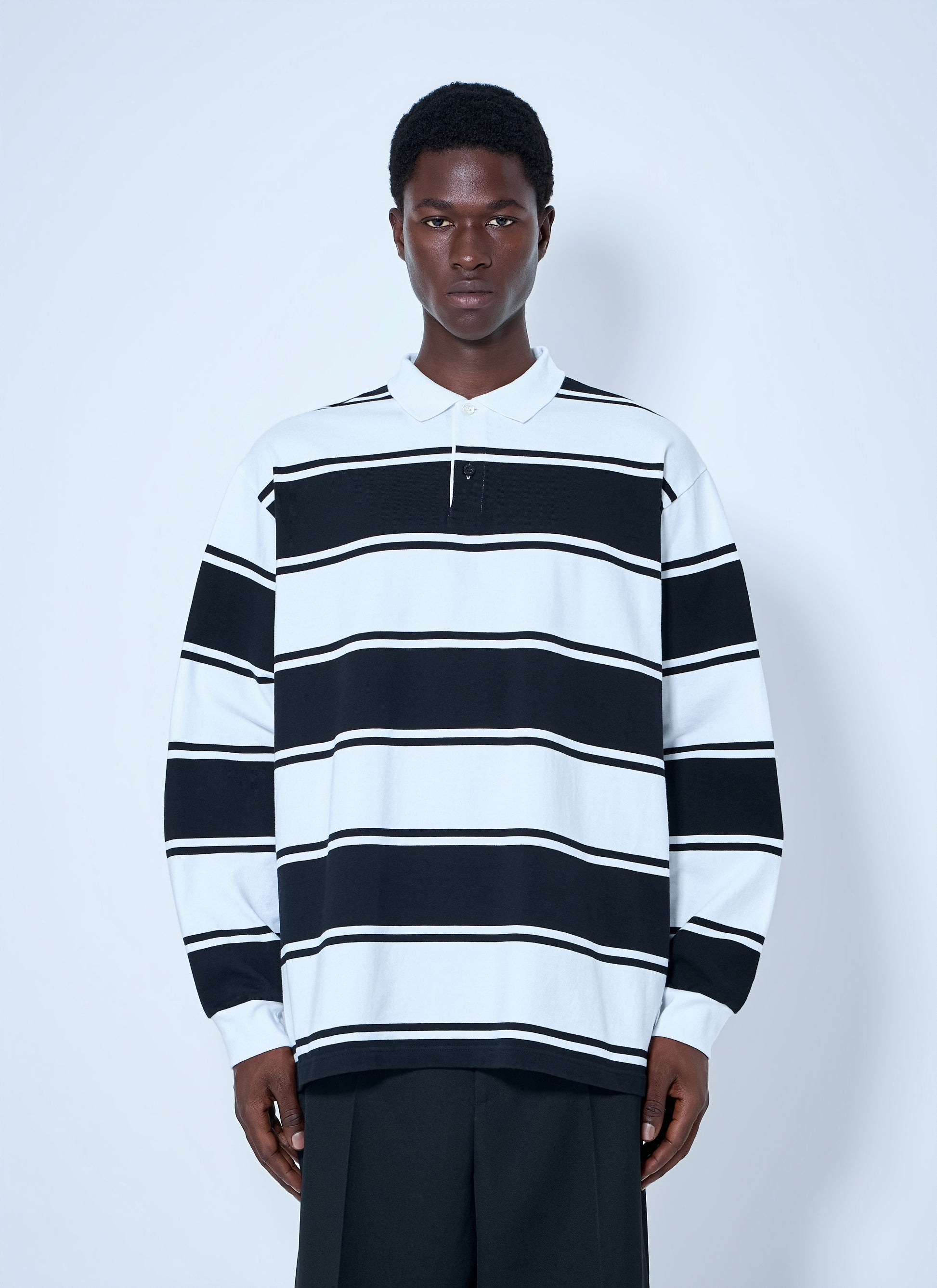 Balenciaga Men Striped Logo-Patch Polo Shirt BALENCIAGA