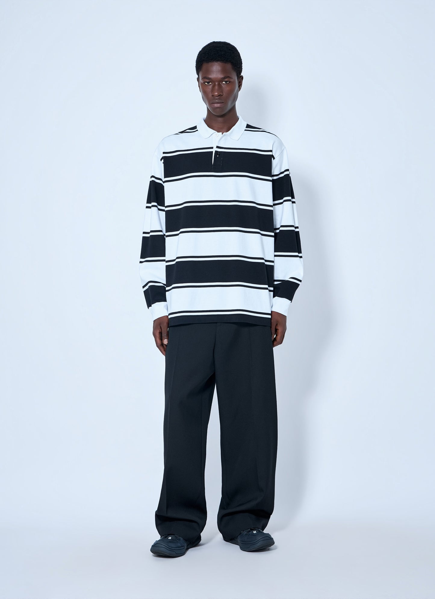 Balenciaga Men Striped Logo-Patch Polo Shirt BALENCIAGA