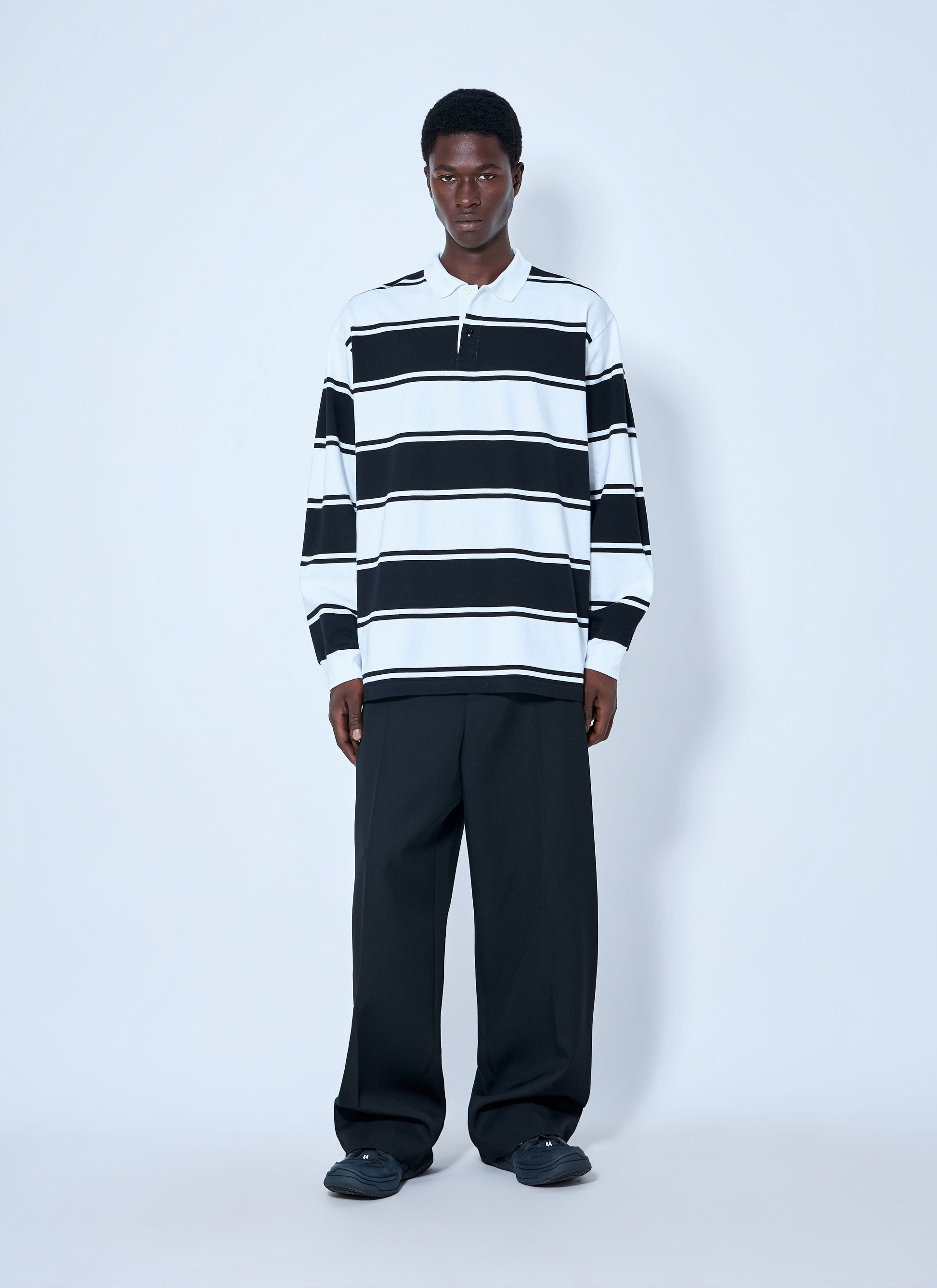 Balenciaga Men Striped Logo-Patch Polo Shirt BALENCIAGA
