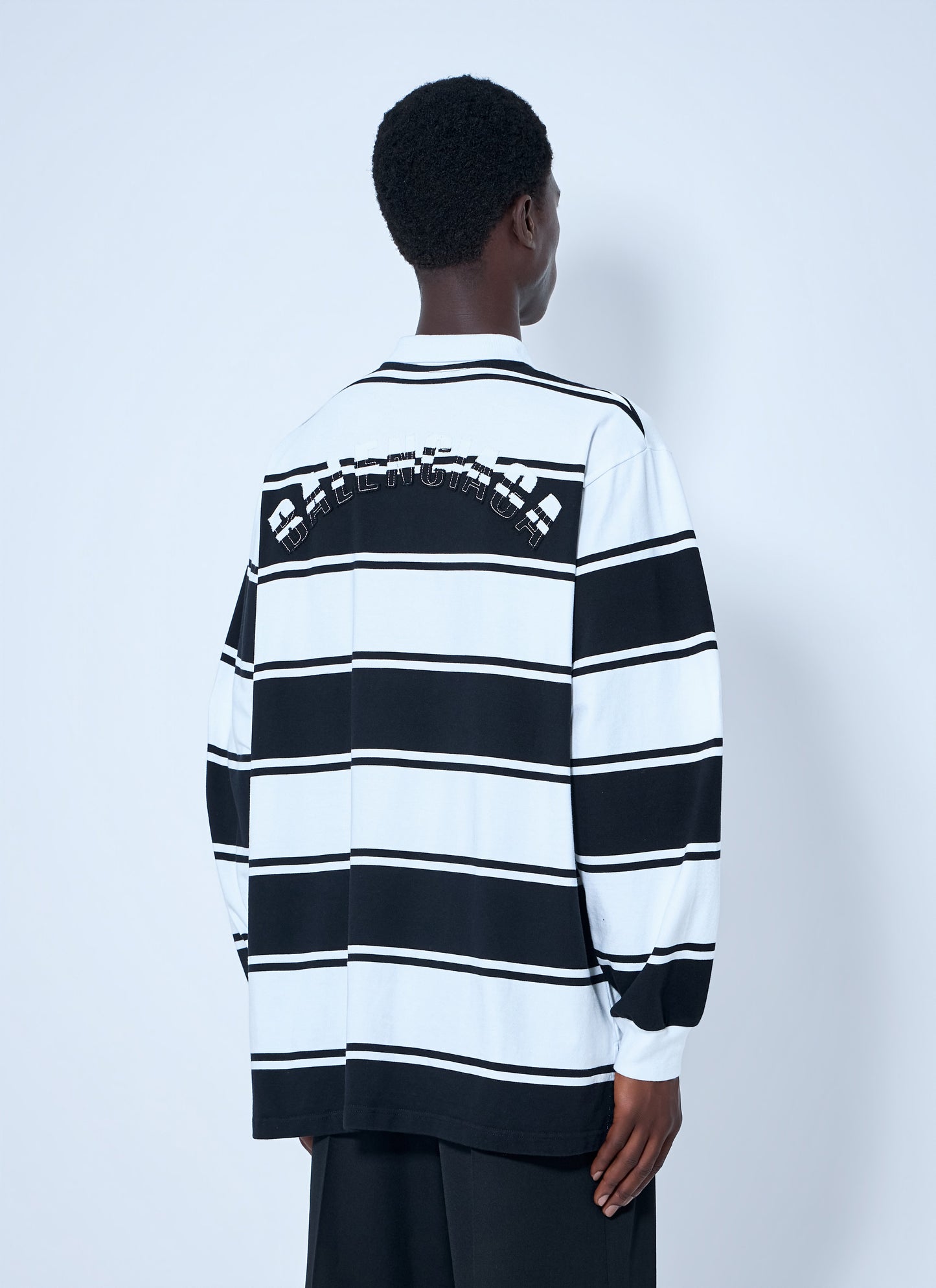 Balenciaga Men Striped Logo-Patch Polo Shirt BALENCIAGA