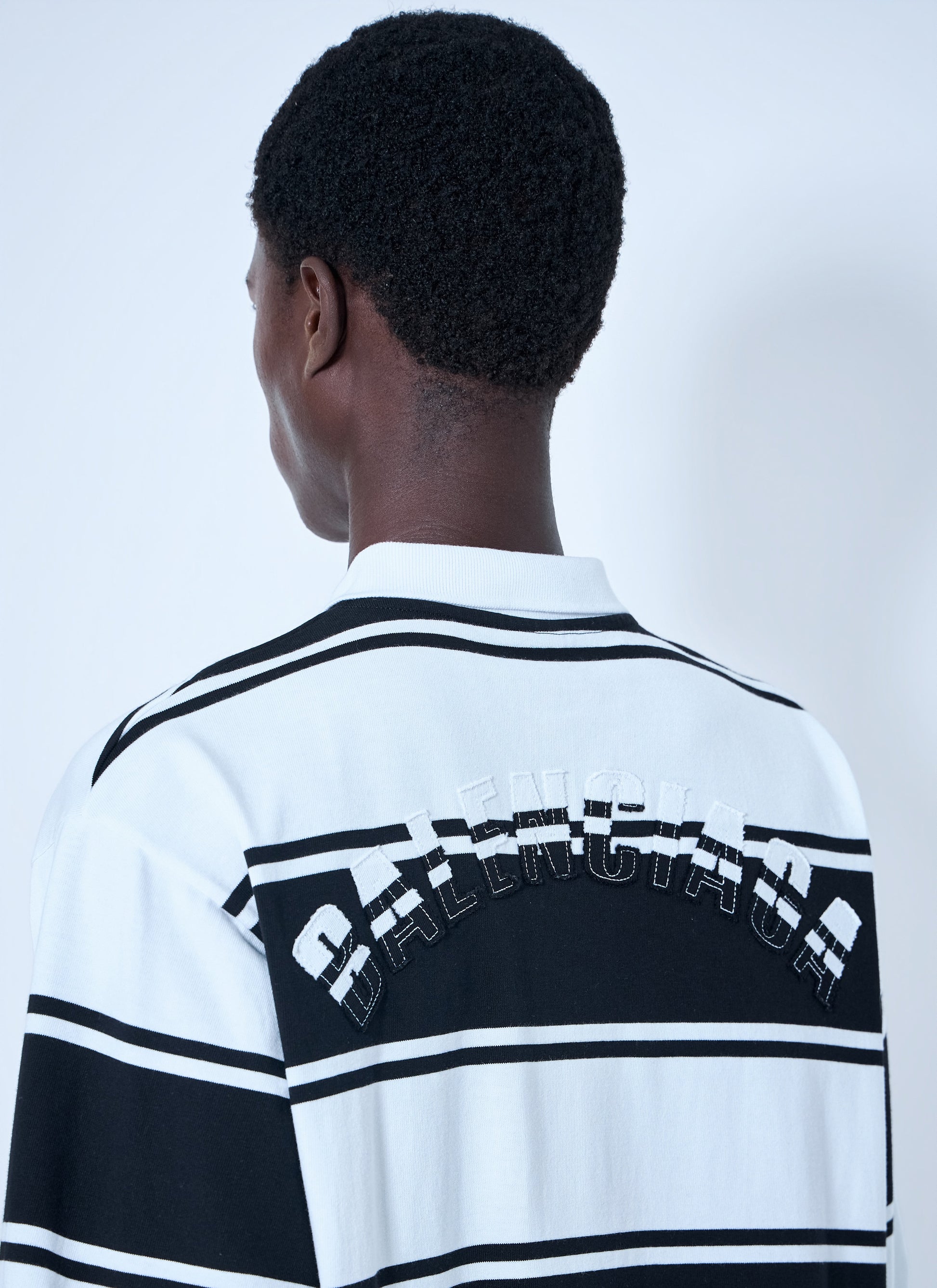Balenciaga Men Striped Logo-Patch Polo Shirt BALENCIAGA