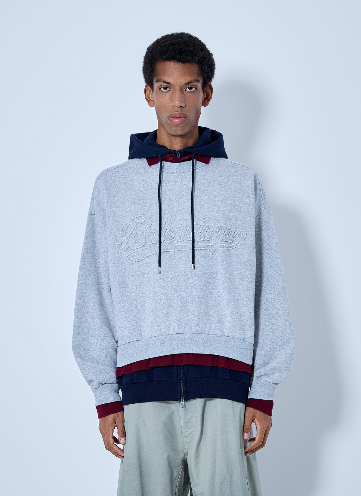 Balenciaga Men Layered Hoodie With Embroidered Logo BALENCIAGA