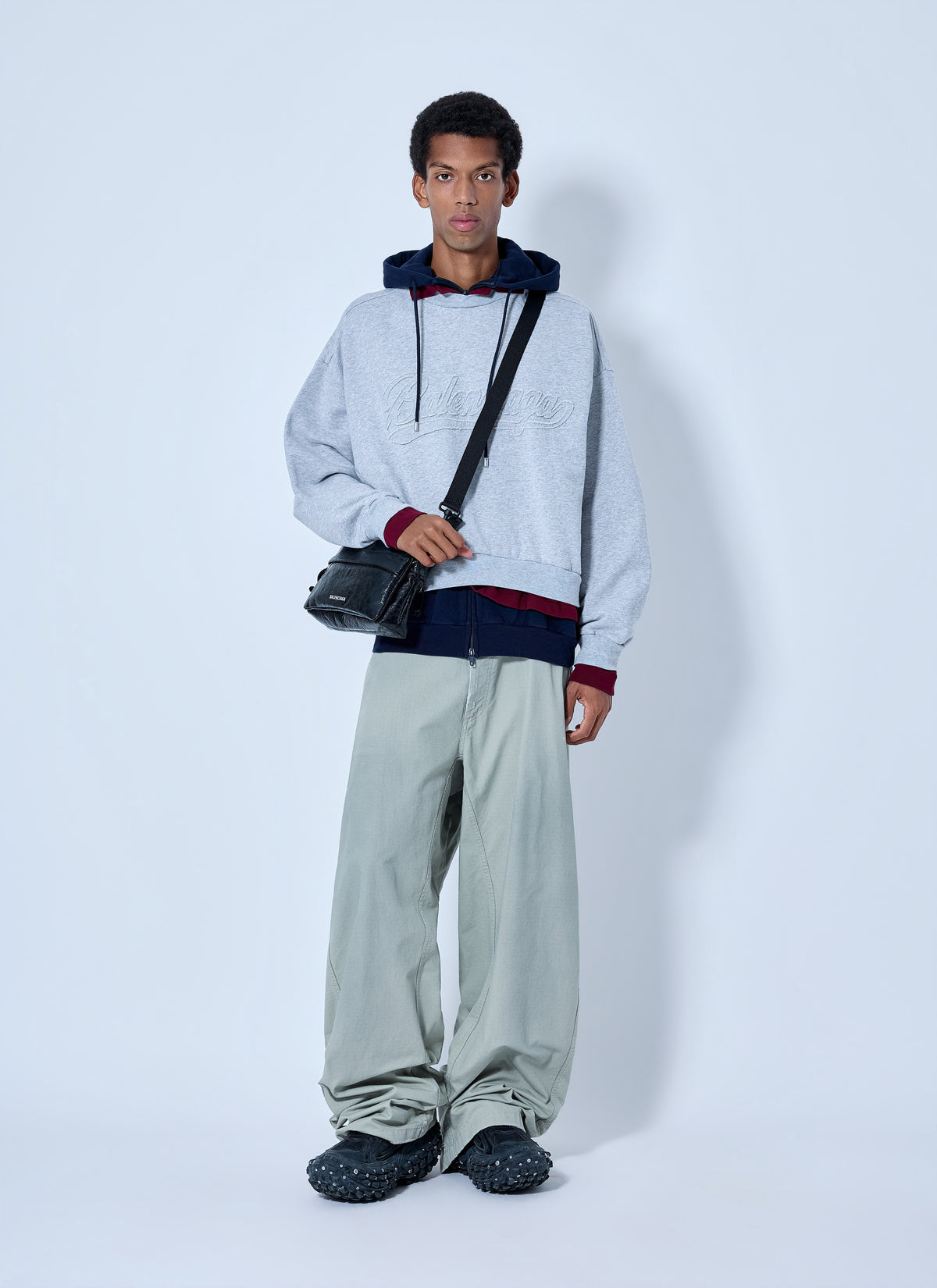 Balenciaga Men Layered Hoodie With Embroidered Logo BALENCIAGA