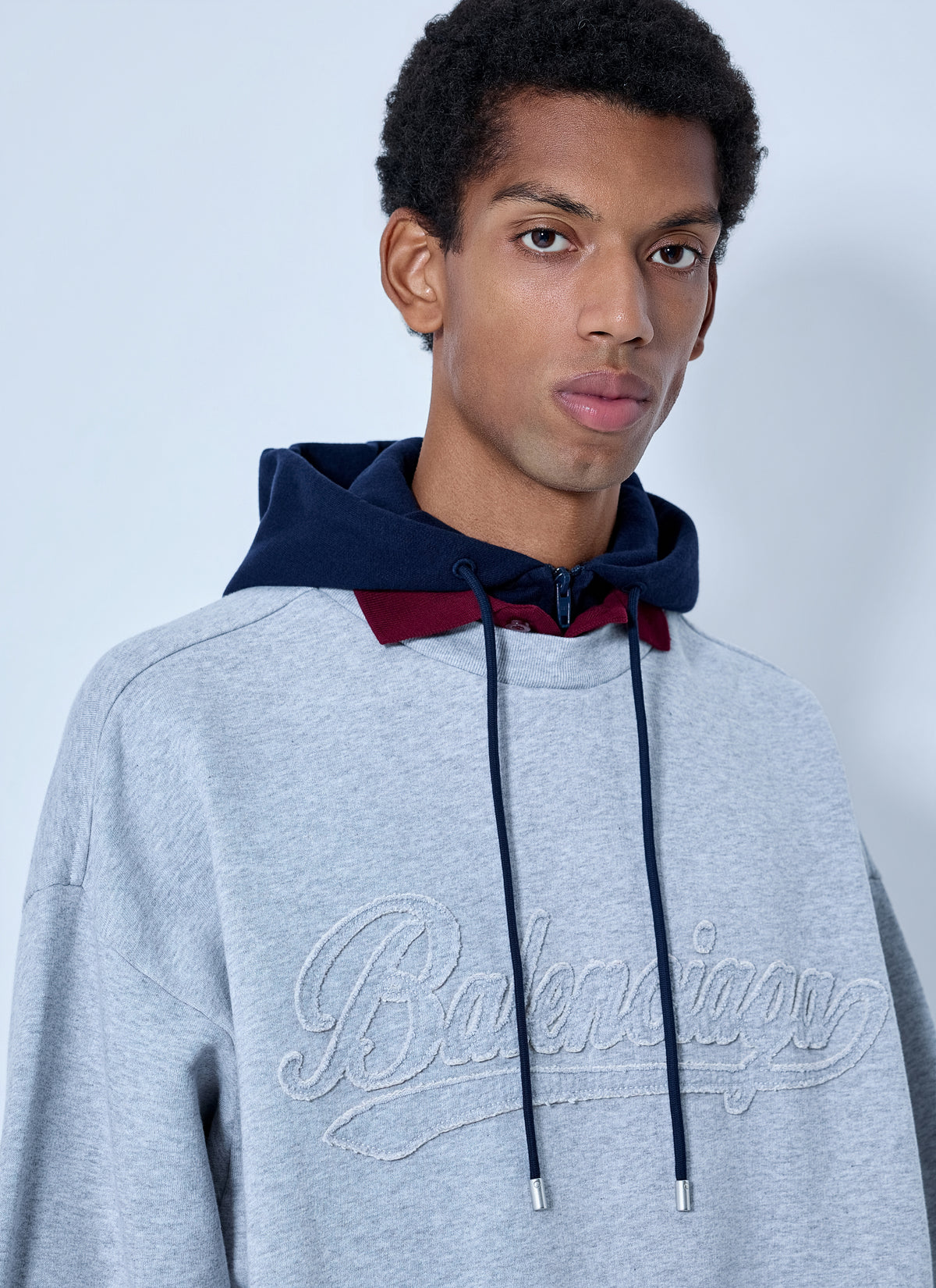 Balenciaga Men Layered Hoodie With Embroidered Logo BALENCIAGA