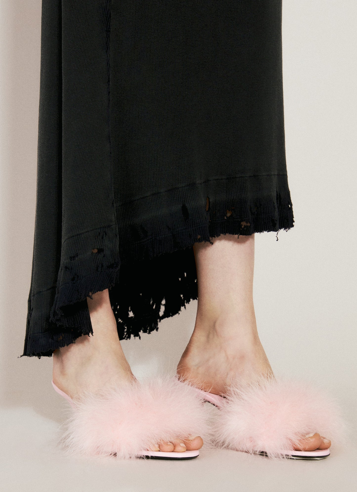 Balenciaga Women Boudoir Feather-Trimmed Leather Heel Sandals BALENCIAGA