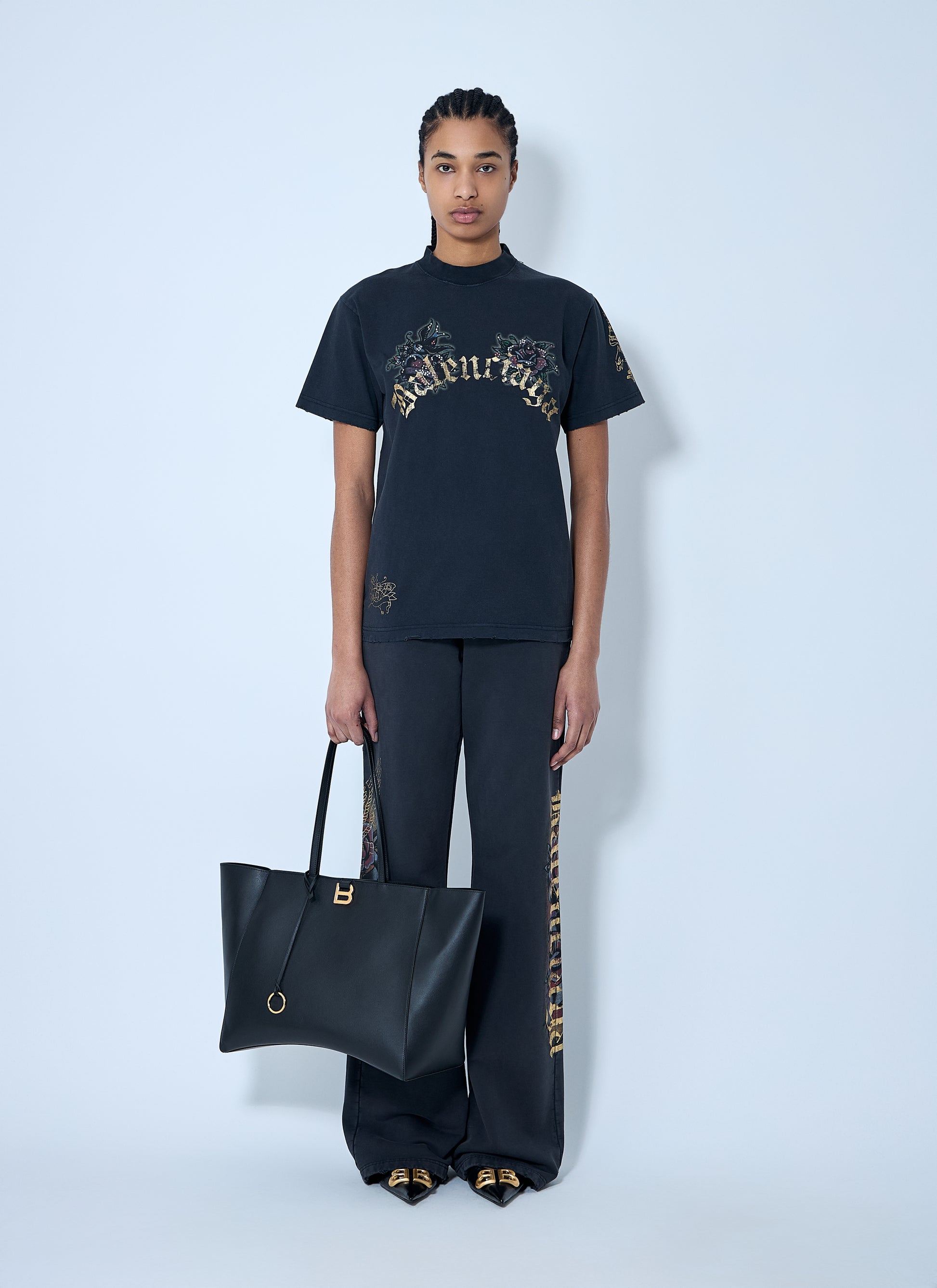 Balenciaga Women Tacky Tattoo Logo Motif T-Shirt BALENCIAGA