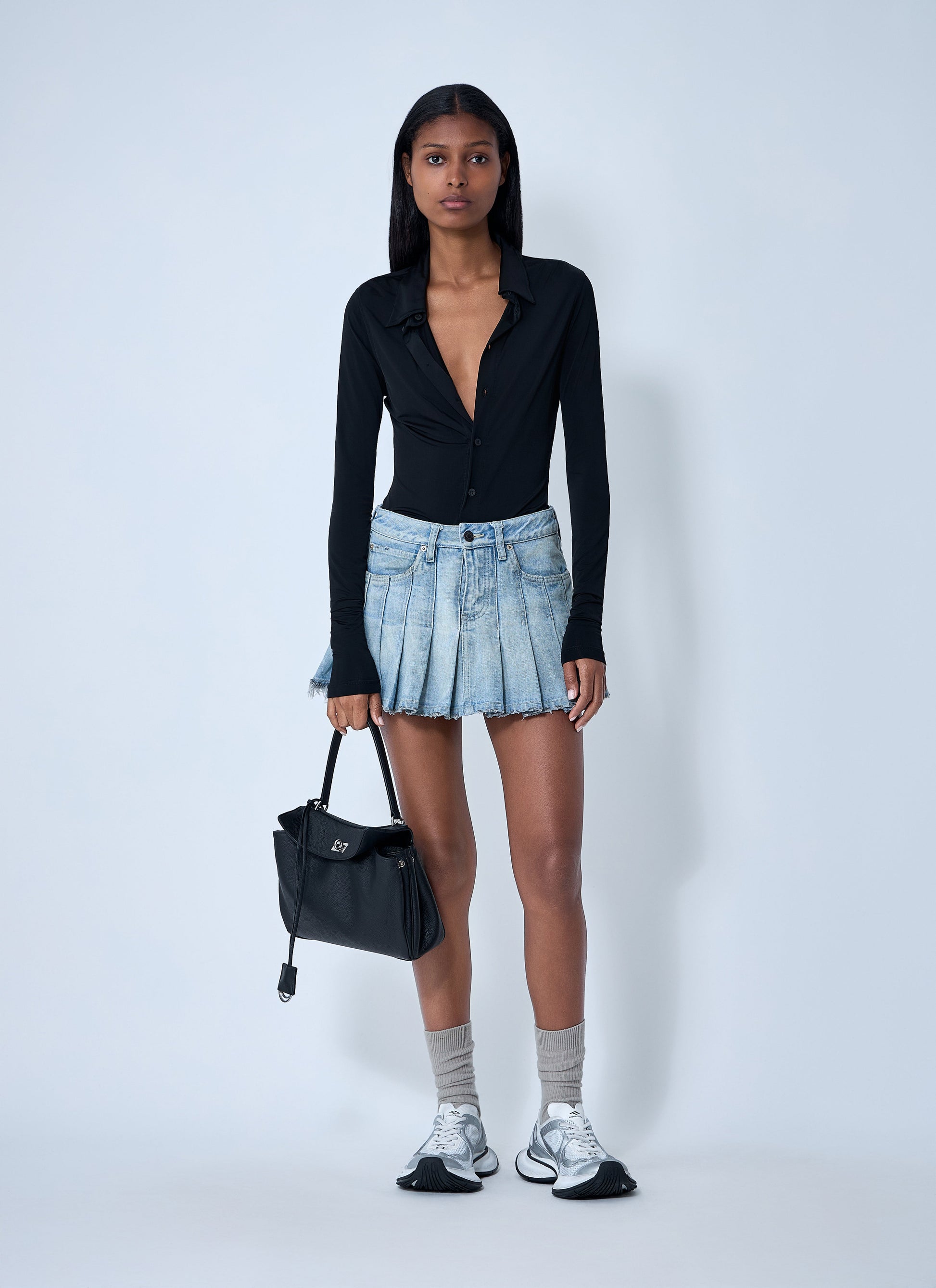 Balenciaga Women Pleated Denim Mini Skirt BALENCIAGA