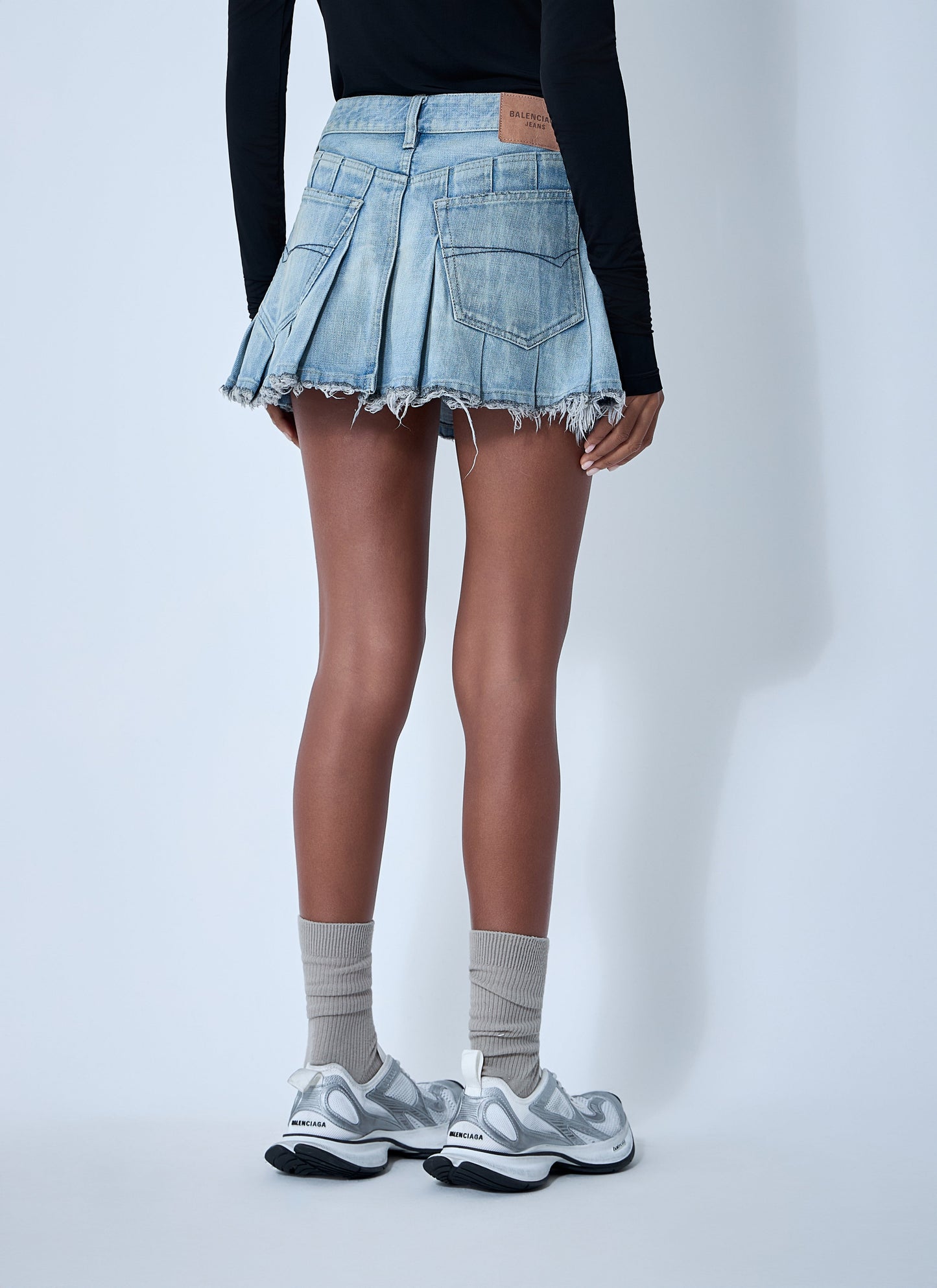 Balenciaga Women Pleated Denim Mini Skirt BALENCIAGA