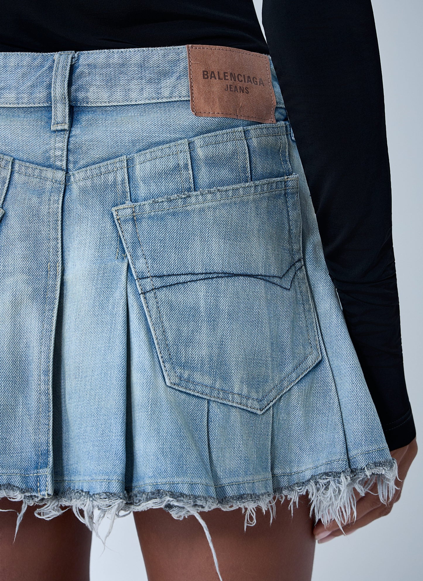 Balenciaga Women Pleated Denim Mini Skirt BALENCIAGA