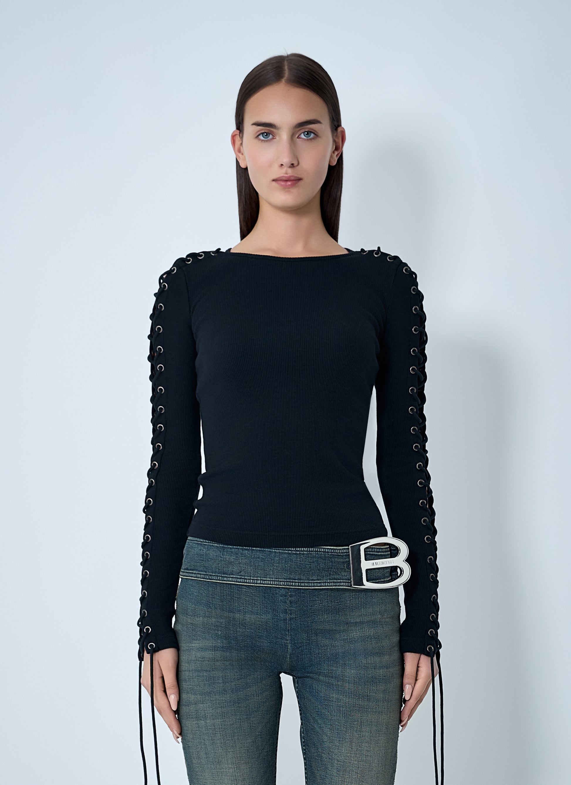 Balenciaga Women Lace-Up T-Shirt BALENCIAGA