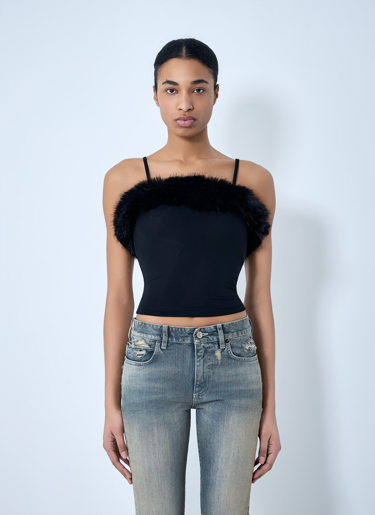 Balenciaga Women Faux Fur Strap Top BALENCIAGA