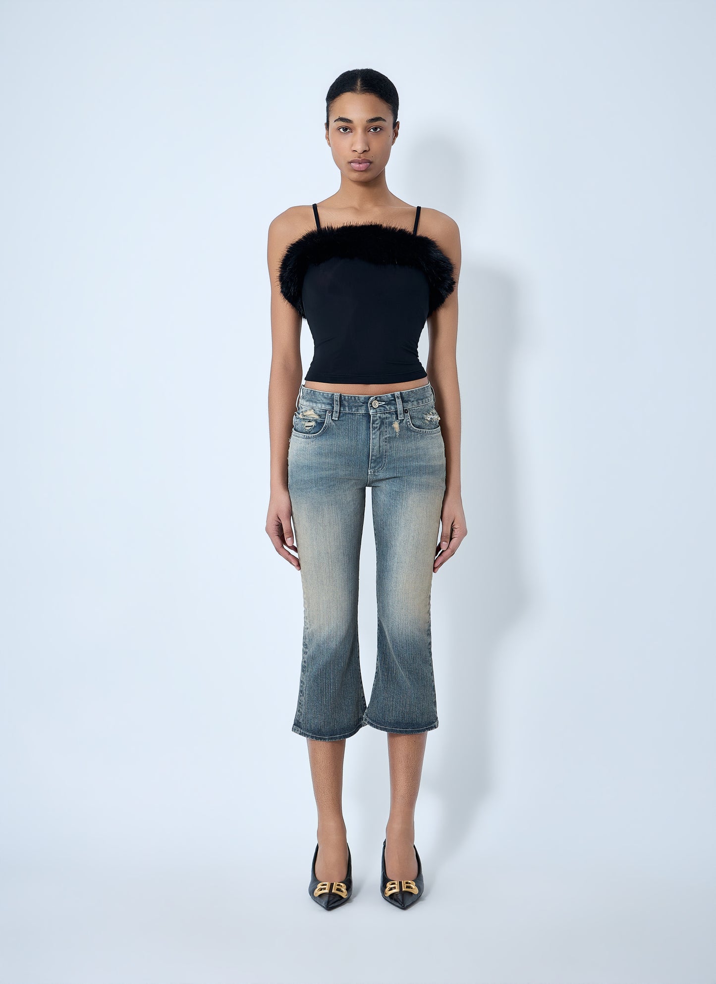 Balenciaga Women Faux Fur Strap Top BALENCIAGA